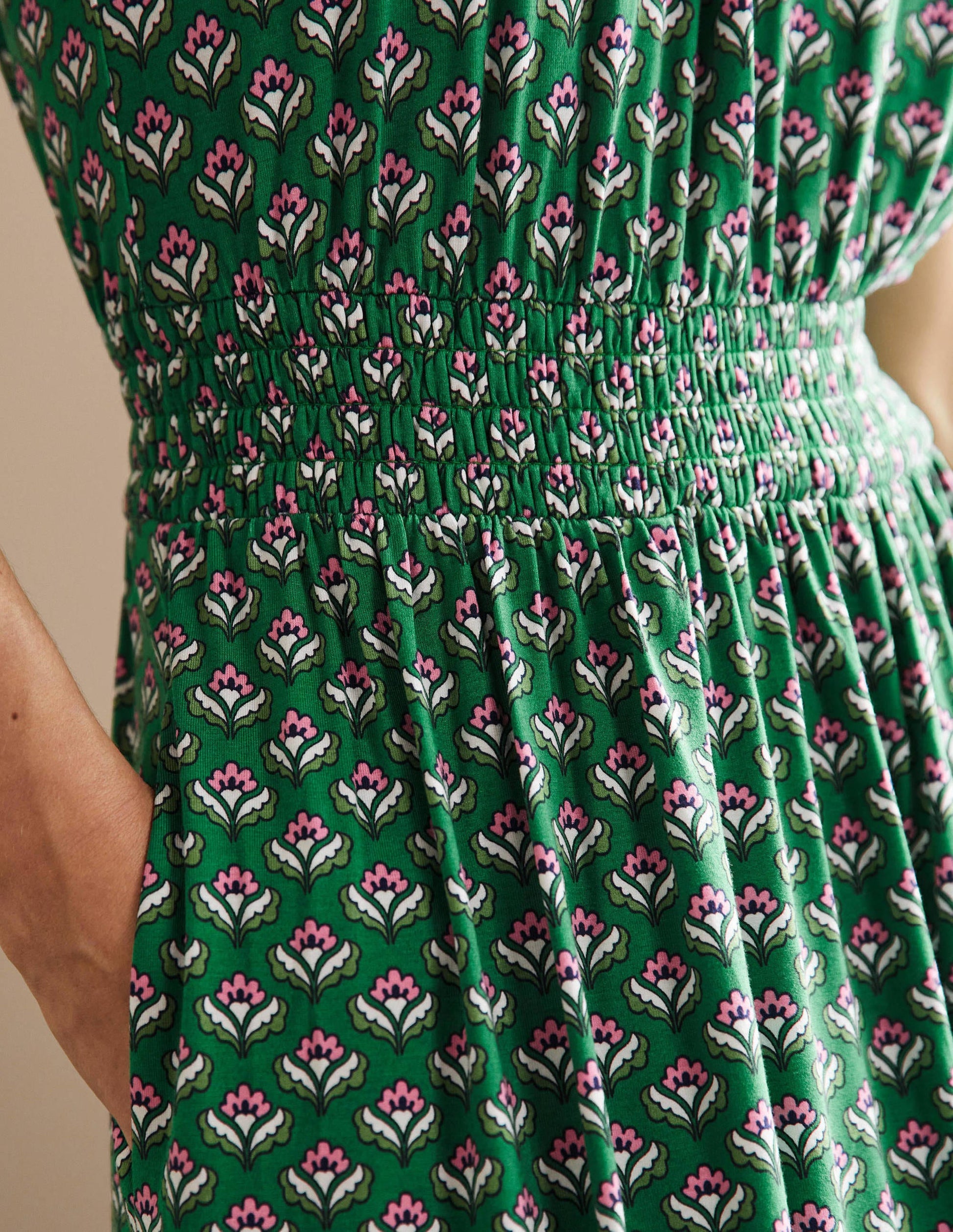Robe midi en jersey-Motif géométrique vert des Highlands-2