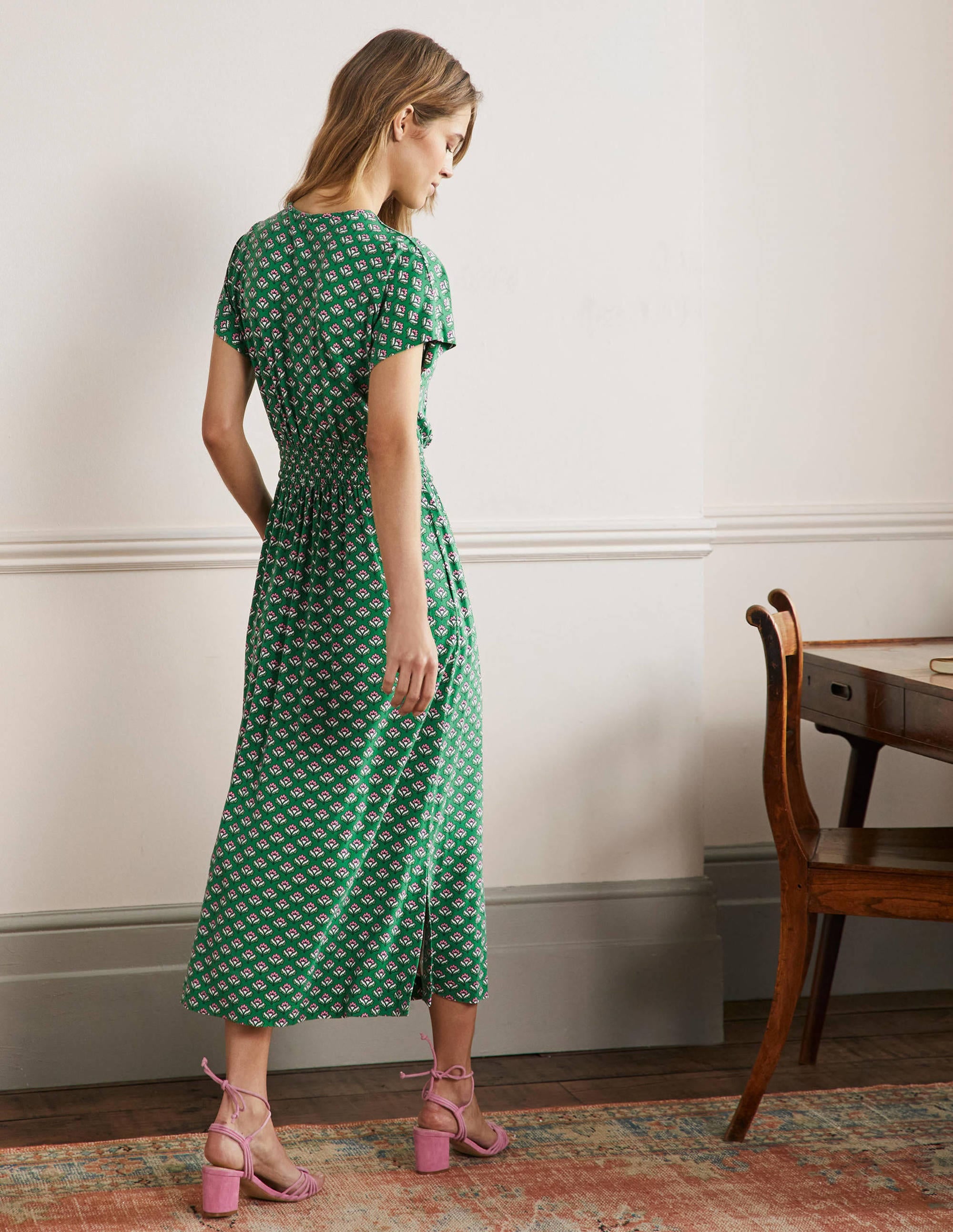 Robe midi en jersey-Motif géométrique vert des Highlands - Image 3