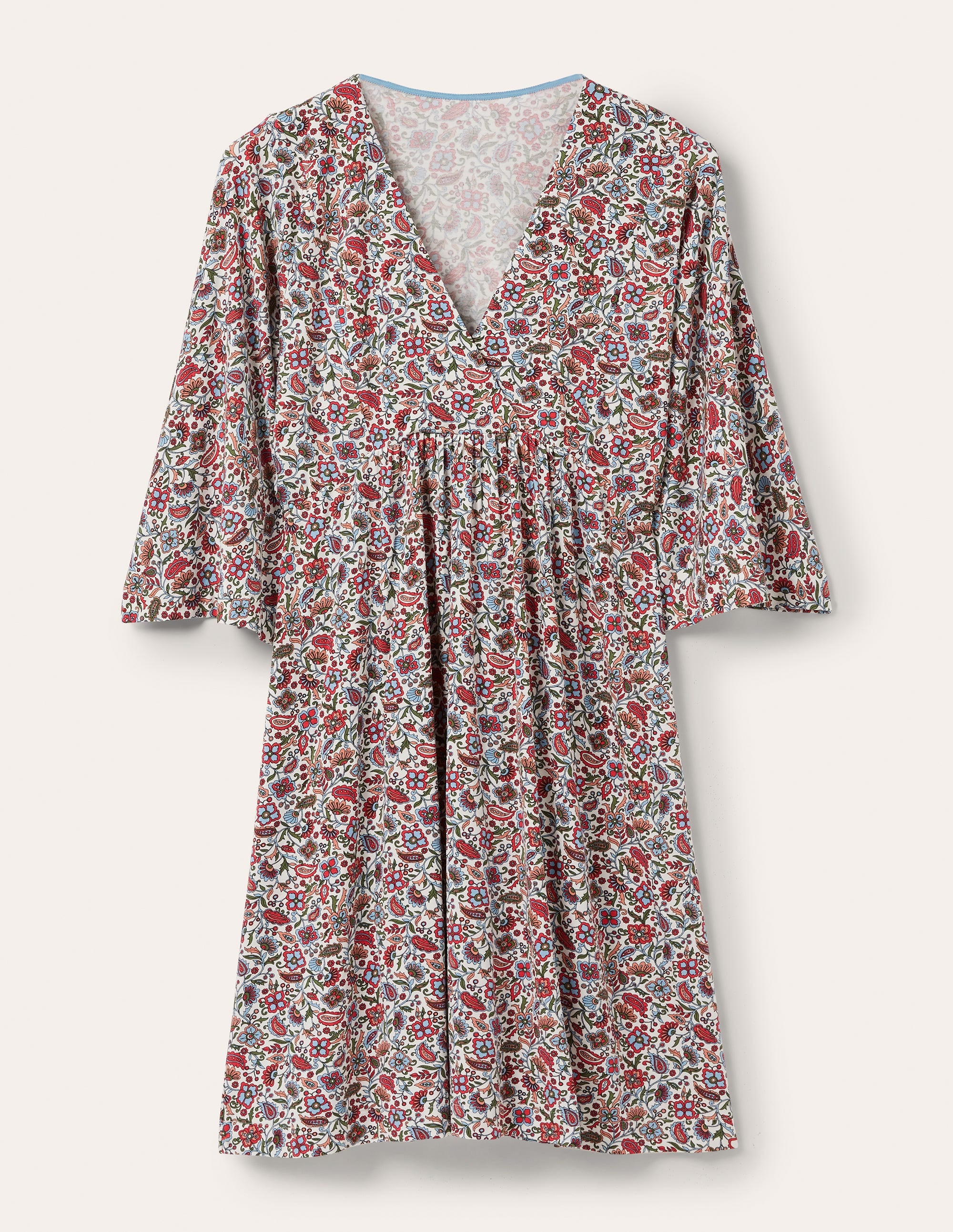 Mini-robe empire simple en jersey-Ivoire, motif Oriental Paradise - Image 5