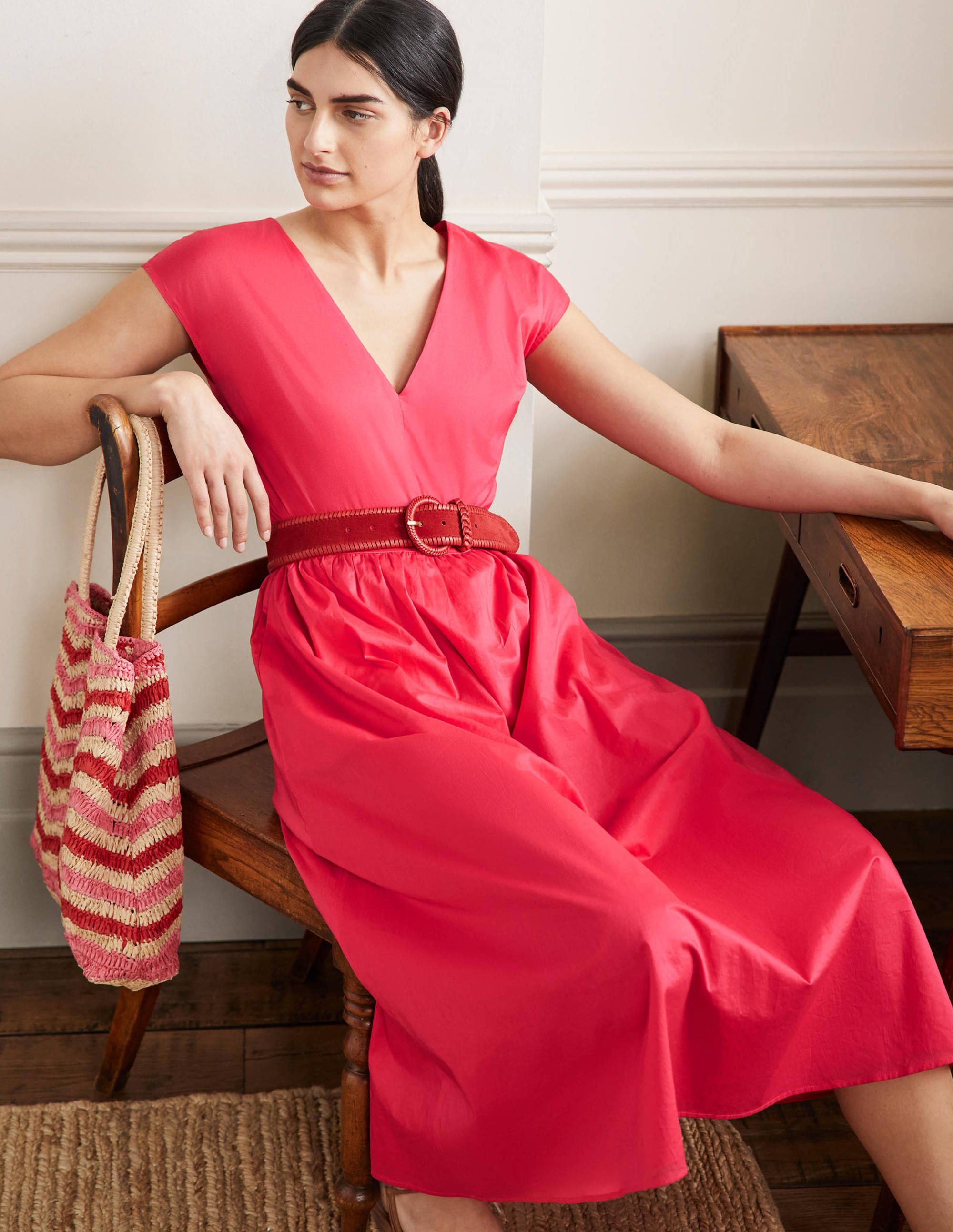 Midikleid mit Taillengürtel-Rettichrot - Image 3