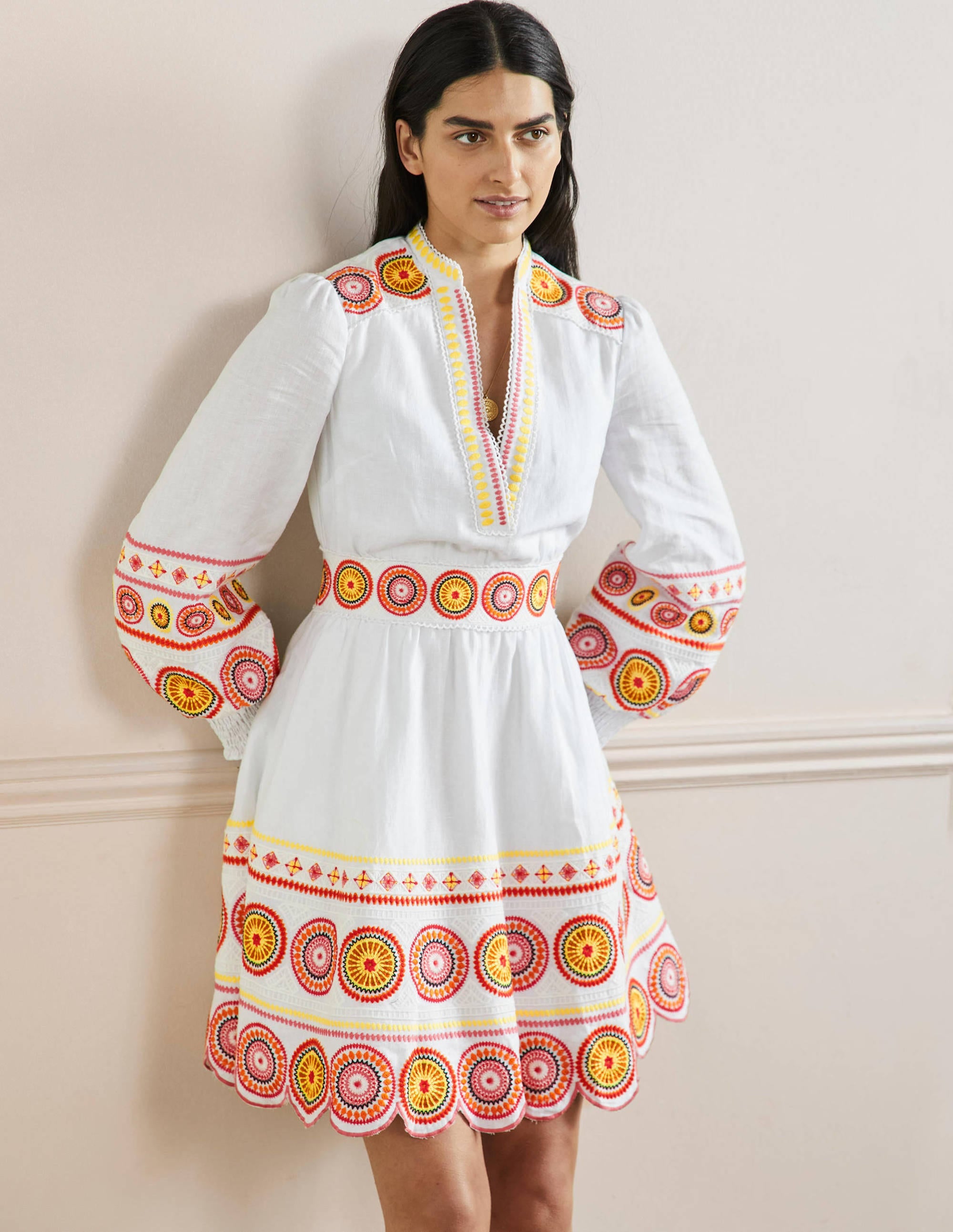 Tamsin Besticktes Minikleid-Naturweiß, Farblich abgestimmtes Muster - Image 1