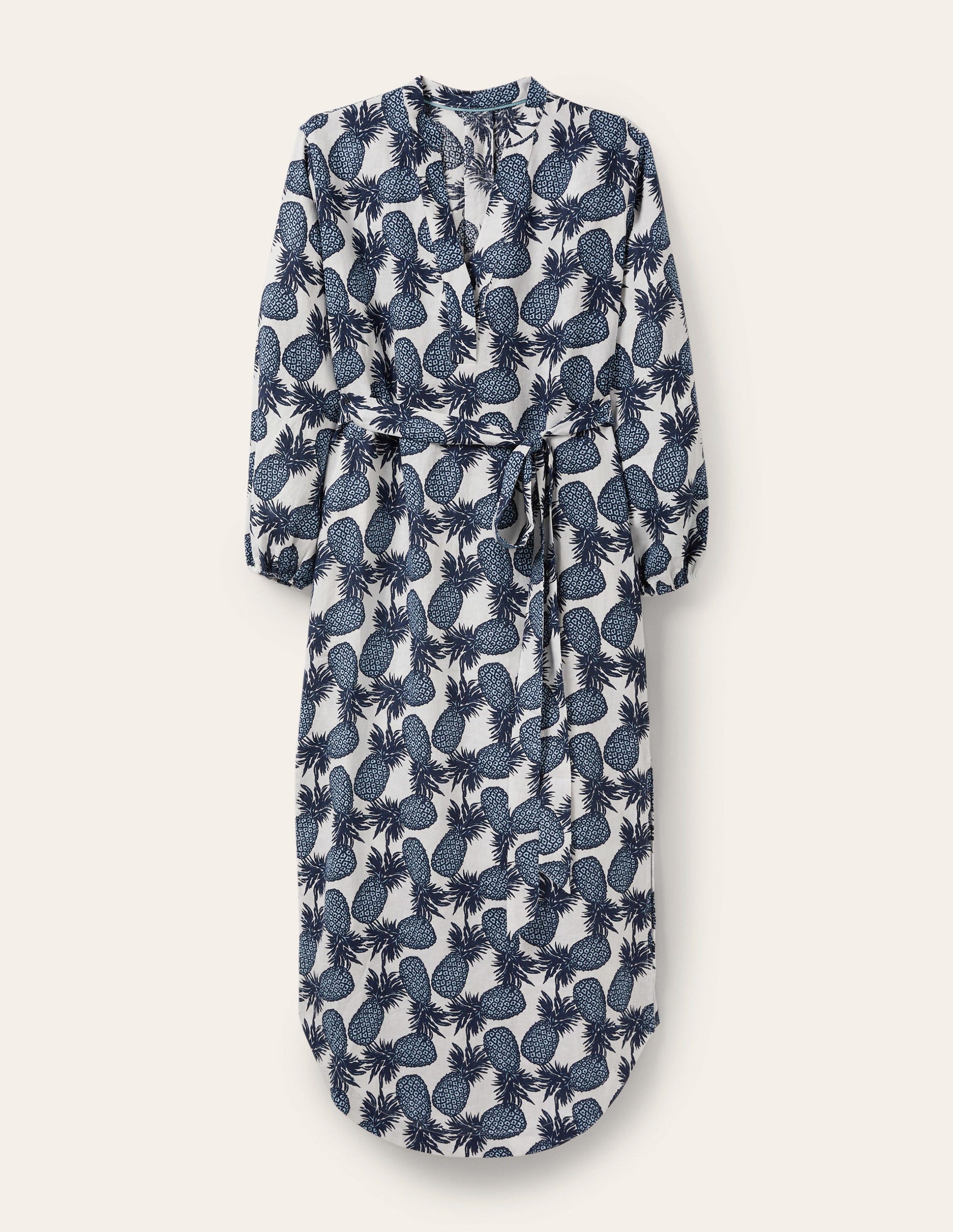 Robe longue à manches longues en lin-Ivoire, motif Pineapple Cluster-5