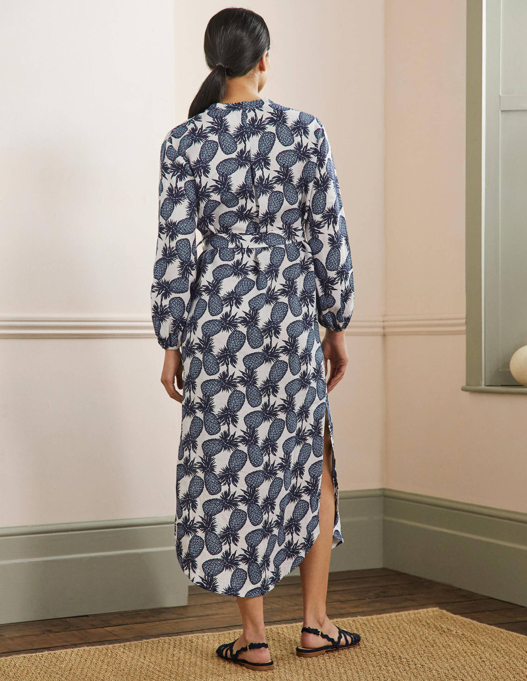 Robe longue à manches longues en lin-Ivoire, motif Pineapple Cluster - Image 3