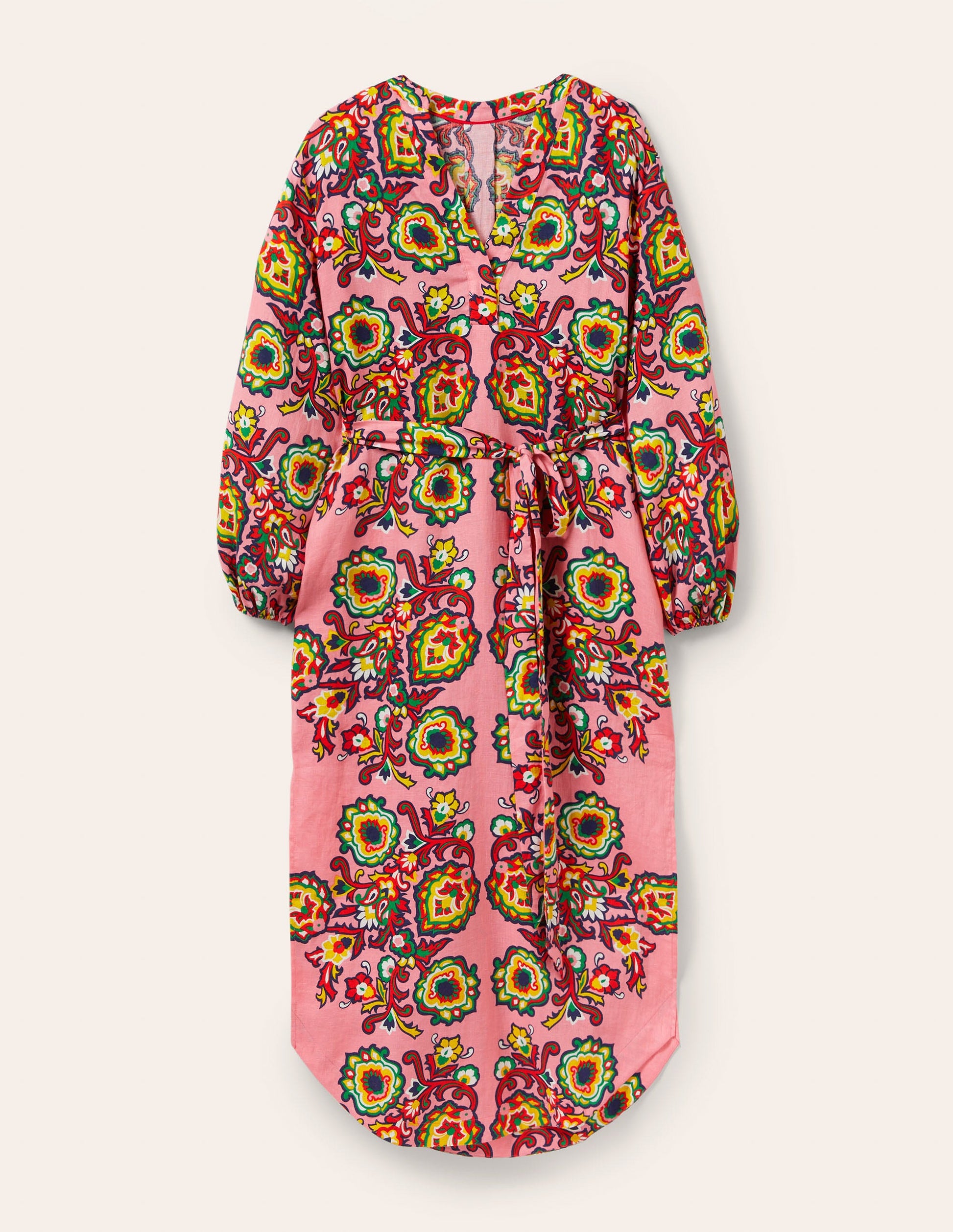 Long Sleeve Linen Maxi Dress-Azalea, Decorative Blooms-5