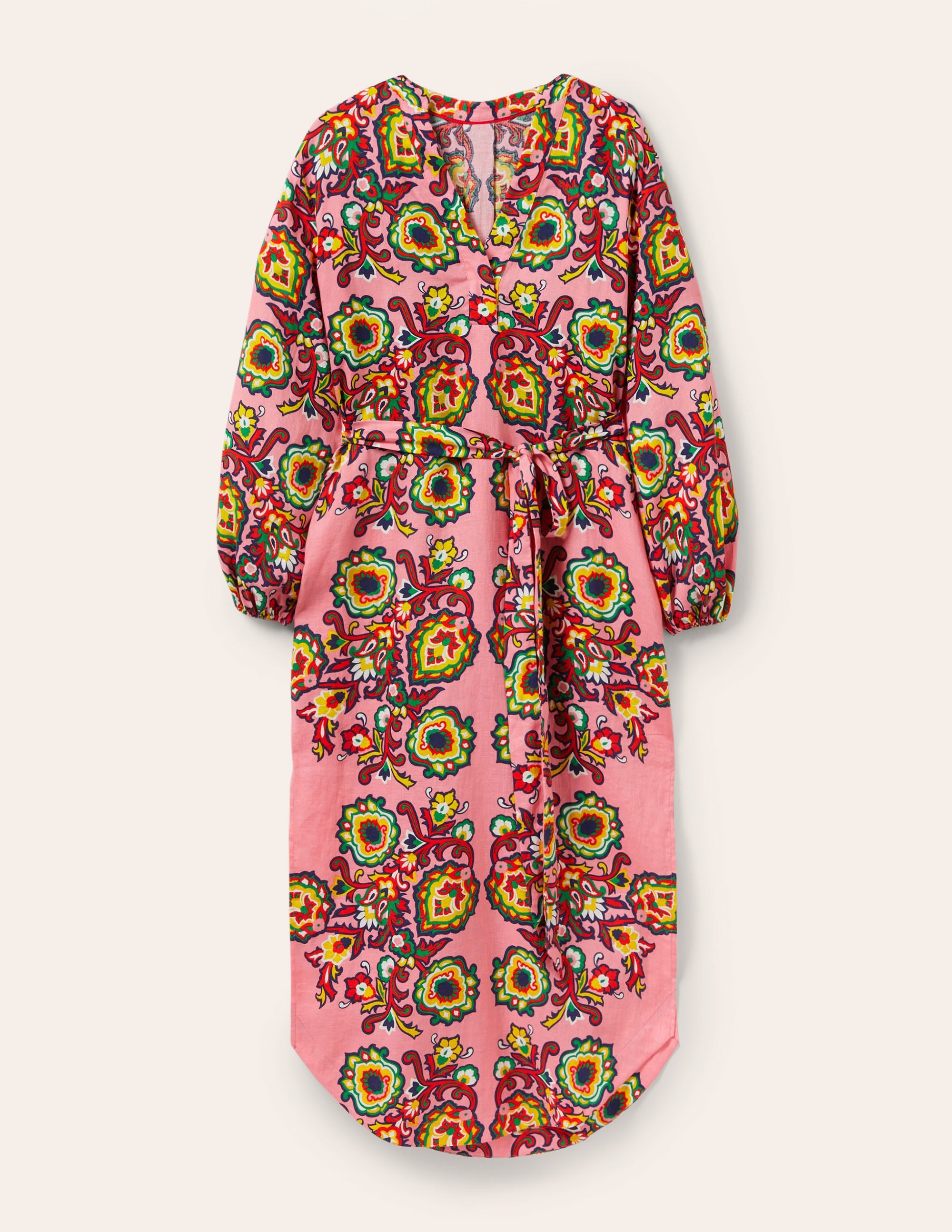 Long Sleeve Linen Maxi Dress-Azalea, Decorative Blooms - Image 5