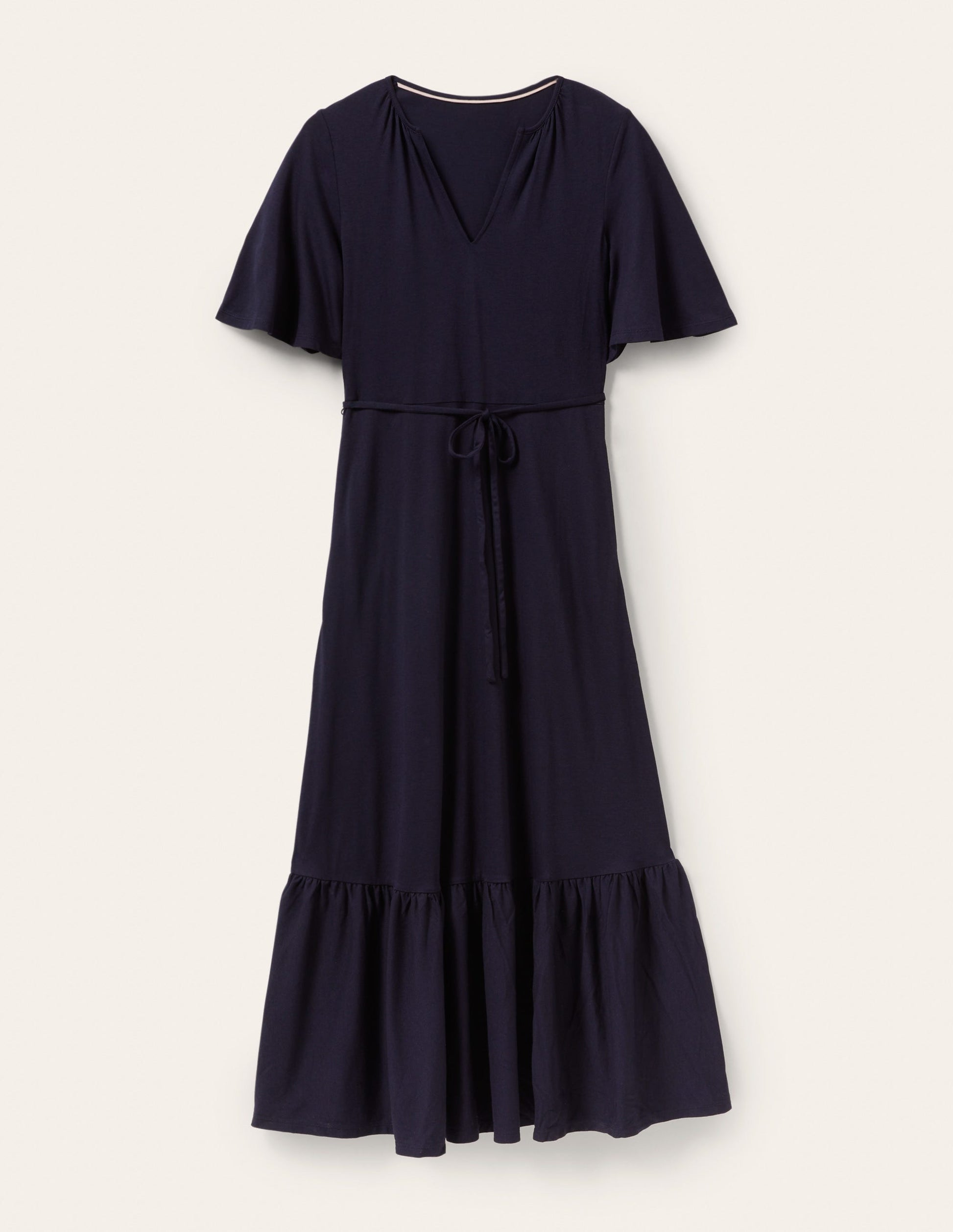 Jersey-Maxikleid mit gekerbtem Ausschnitt-Marineblau-6