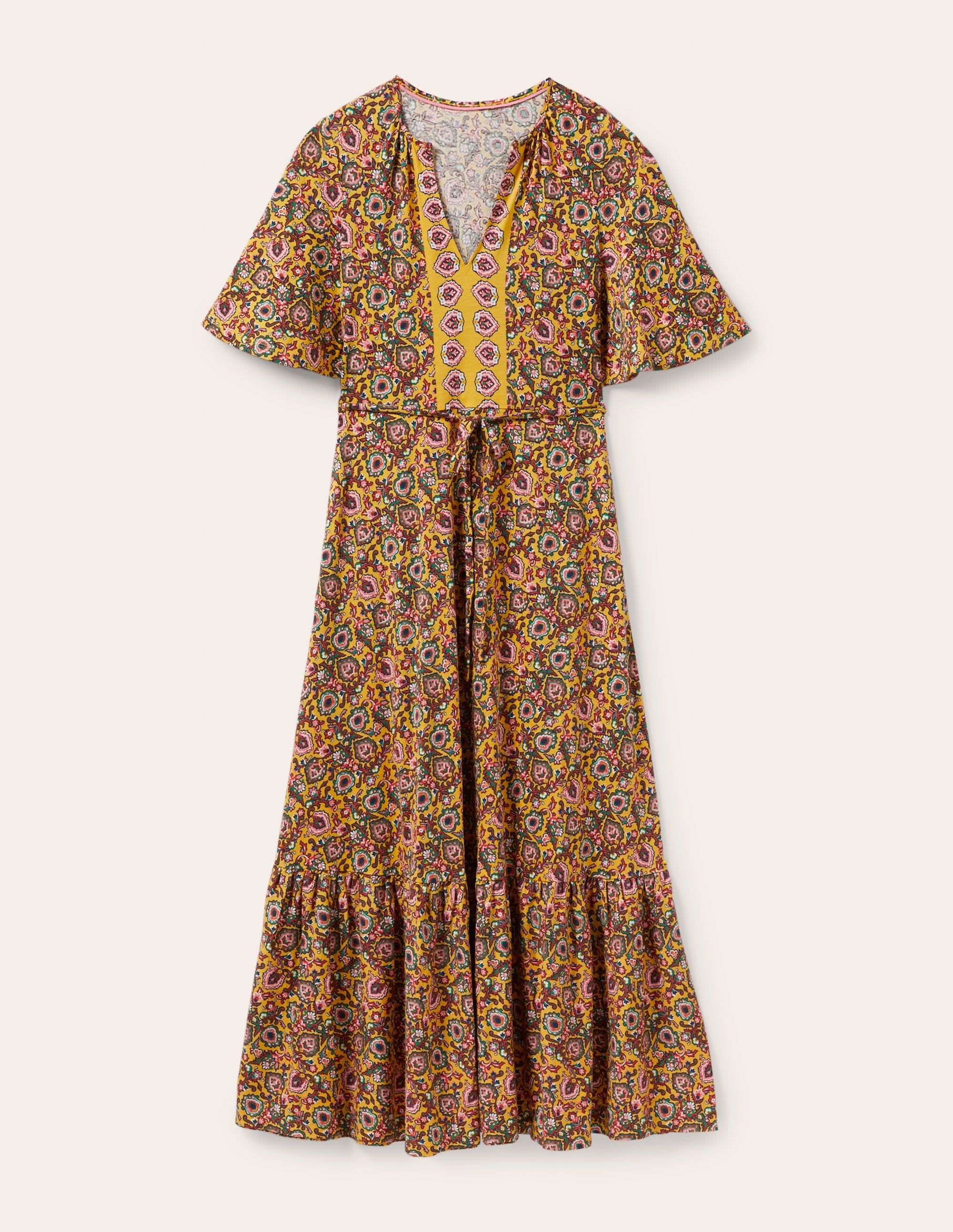 Robe longue à col cranté en jersey-Rayon de miel, motif Decorative Bloom - Image 5