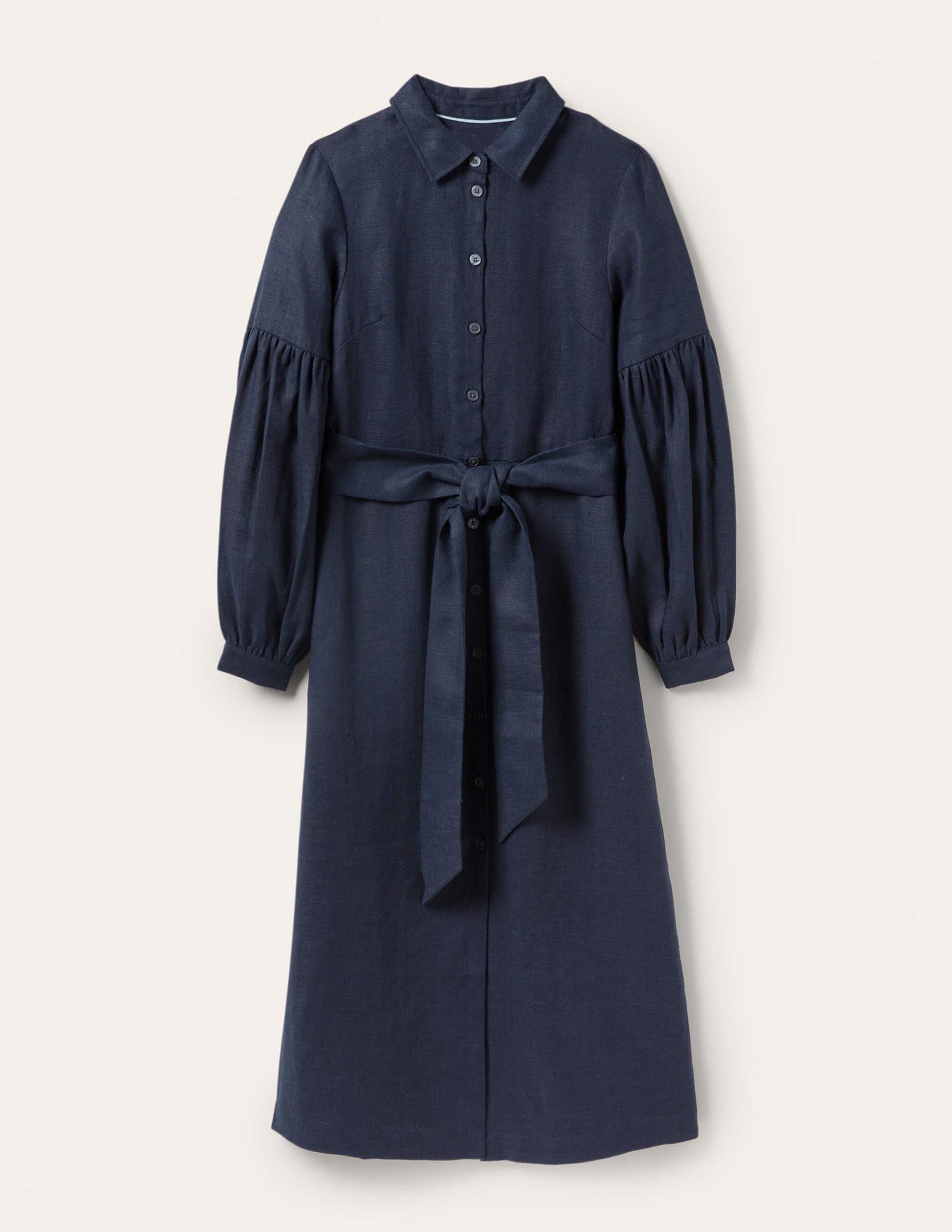 Midi-Hemdblusenkleid mit Detail am Ärmel-Marineblau-5