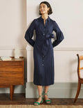 Midi-Hemdblusenkleid mit Detail am Ärmel-Marineblau