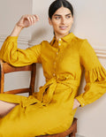 Robe-chemise midi à manches blousantes-Rayon de miel