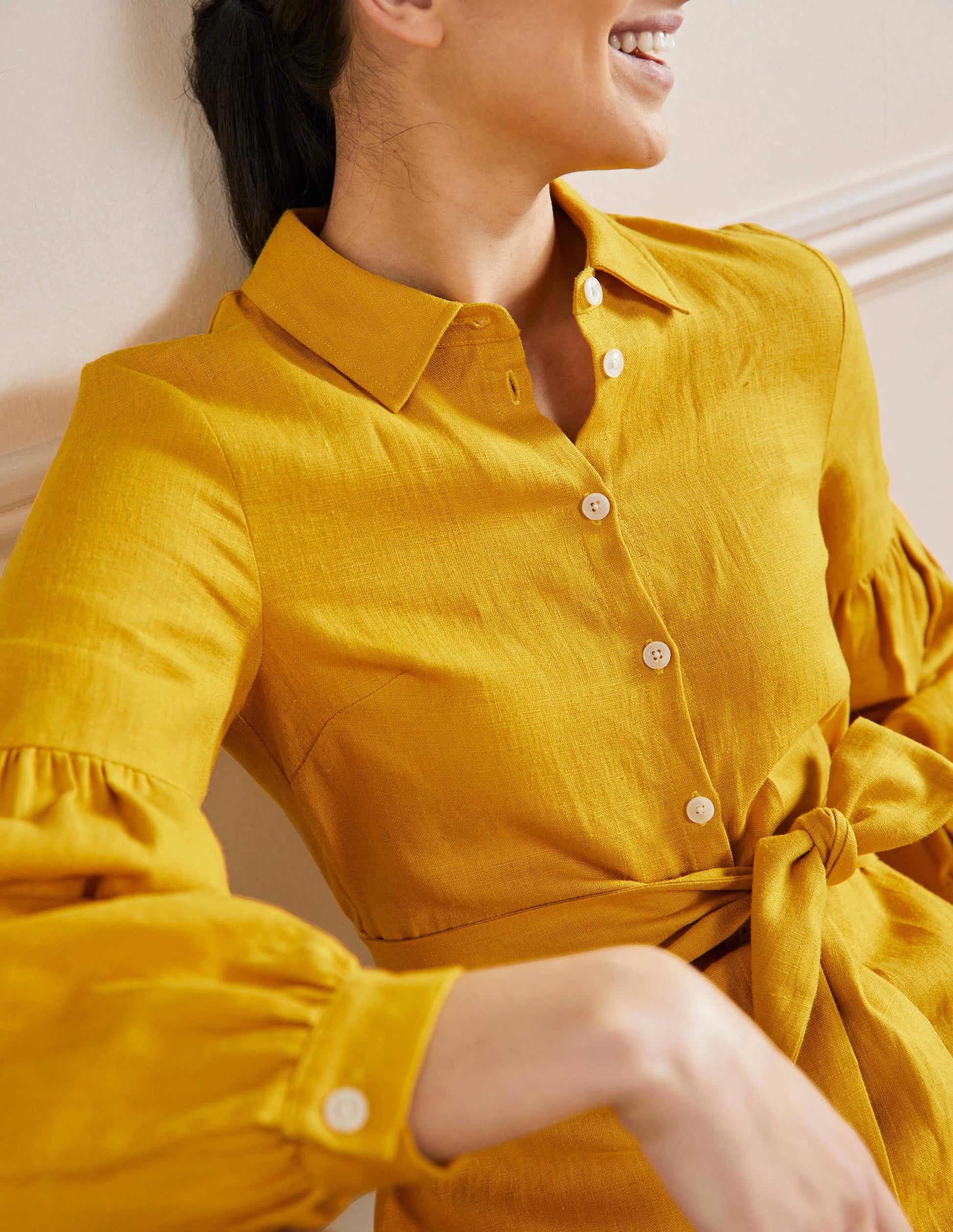 Robe-chemise midi à manches blousantes-Rayon de miel-2