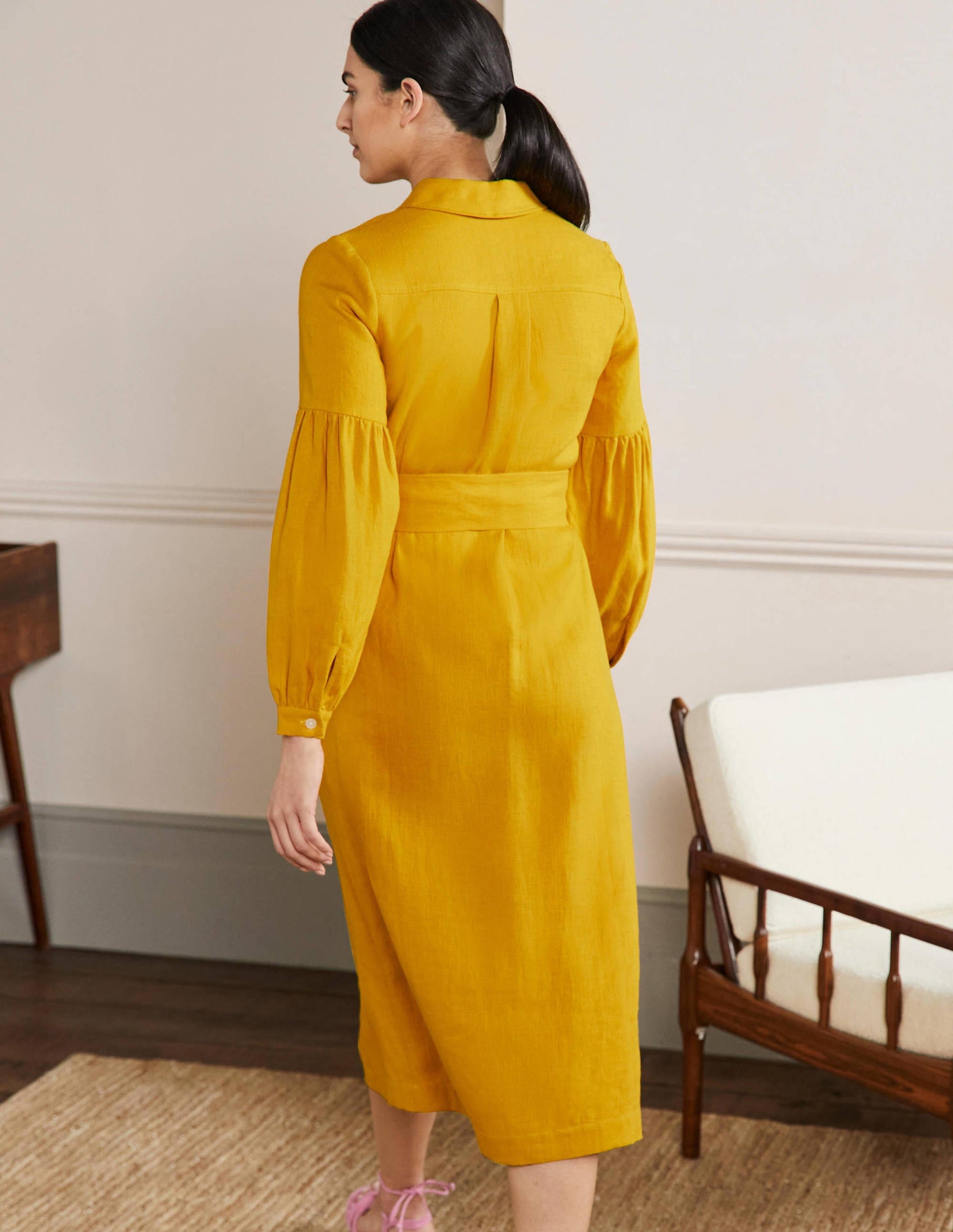 Robe-chemise midi à manches blousantes-Rayon de miel-3