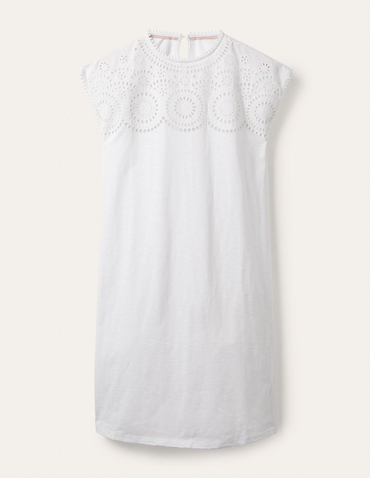 T-Shirt-Kleid aus Jersey mit Lochspitze-Weiß-5