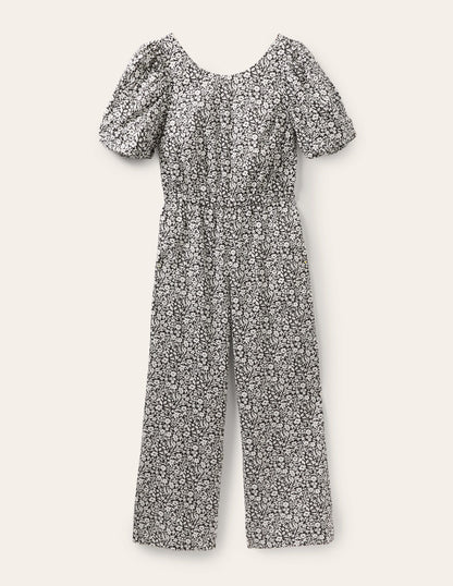 Jumpsuit mit Rückenausschnitt-Schwarz, Wildblumenzweige