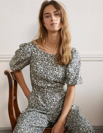 Jumpsuit mit Rückenausschnitt-Schwarz, Wildblumenzweige