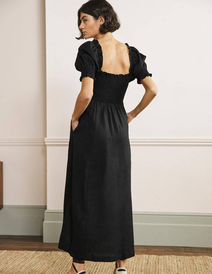 Robe midi avec corsage à smocks-Noir