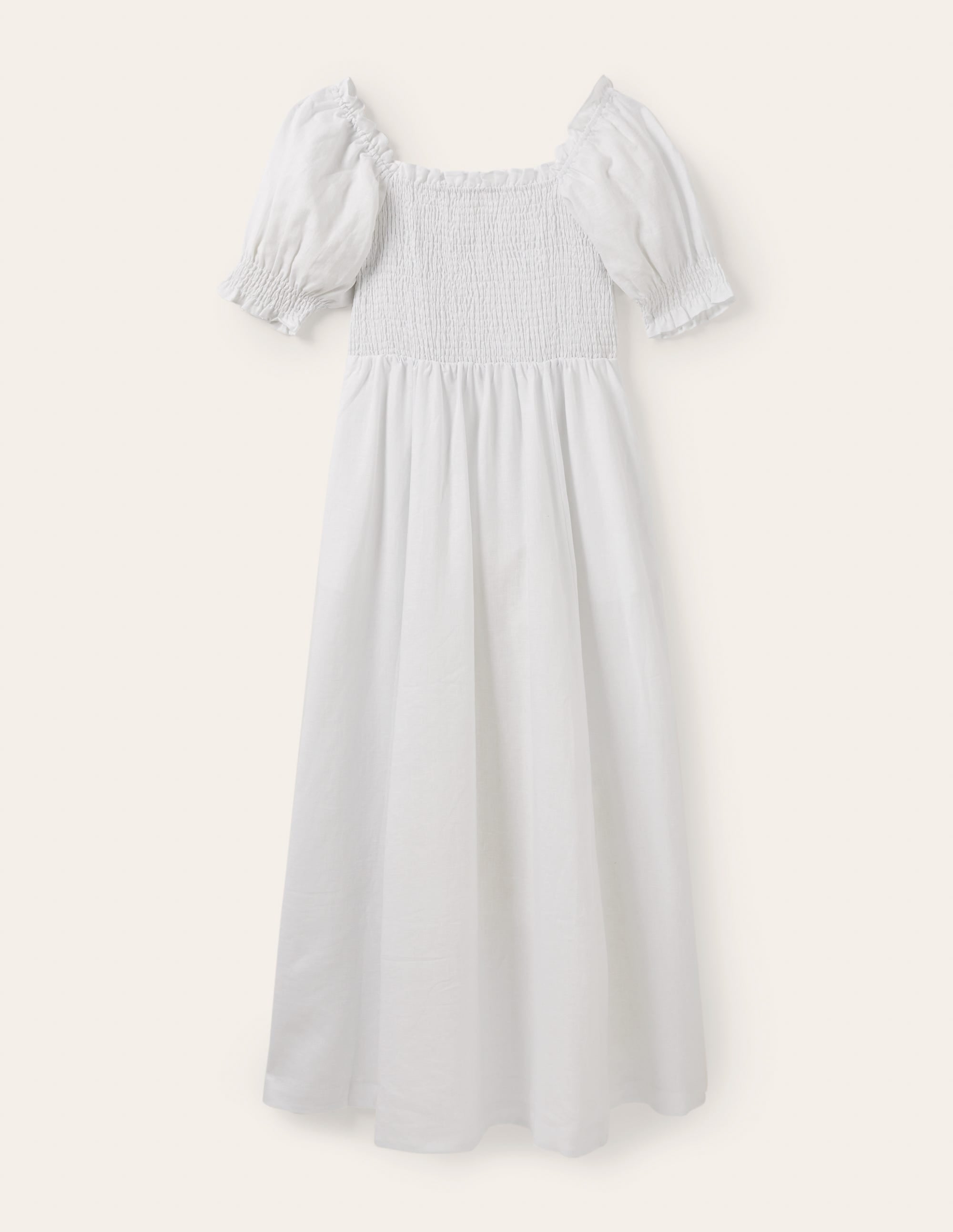 Smocked Bodice Midi Dress-White - Image 6