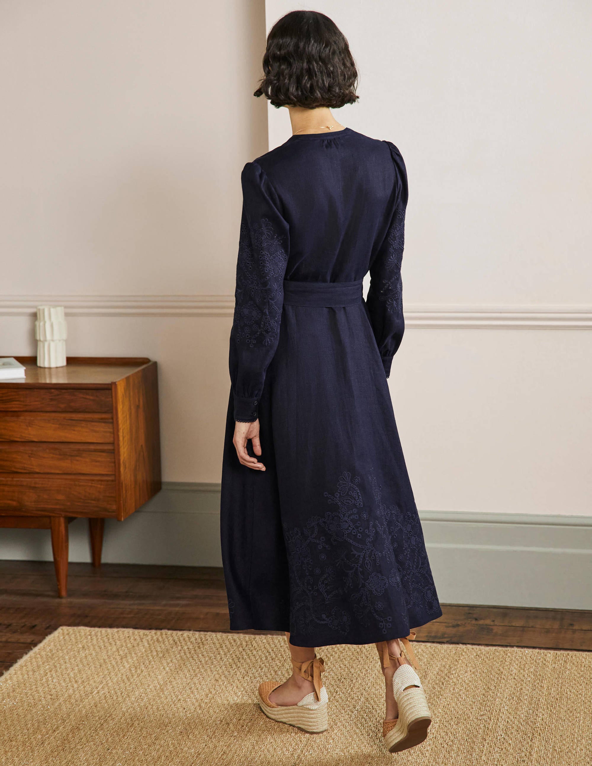 Midi-Hemdblusenkleid mit Lochspitze-Marineblau - Image 8