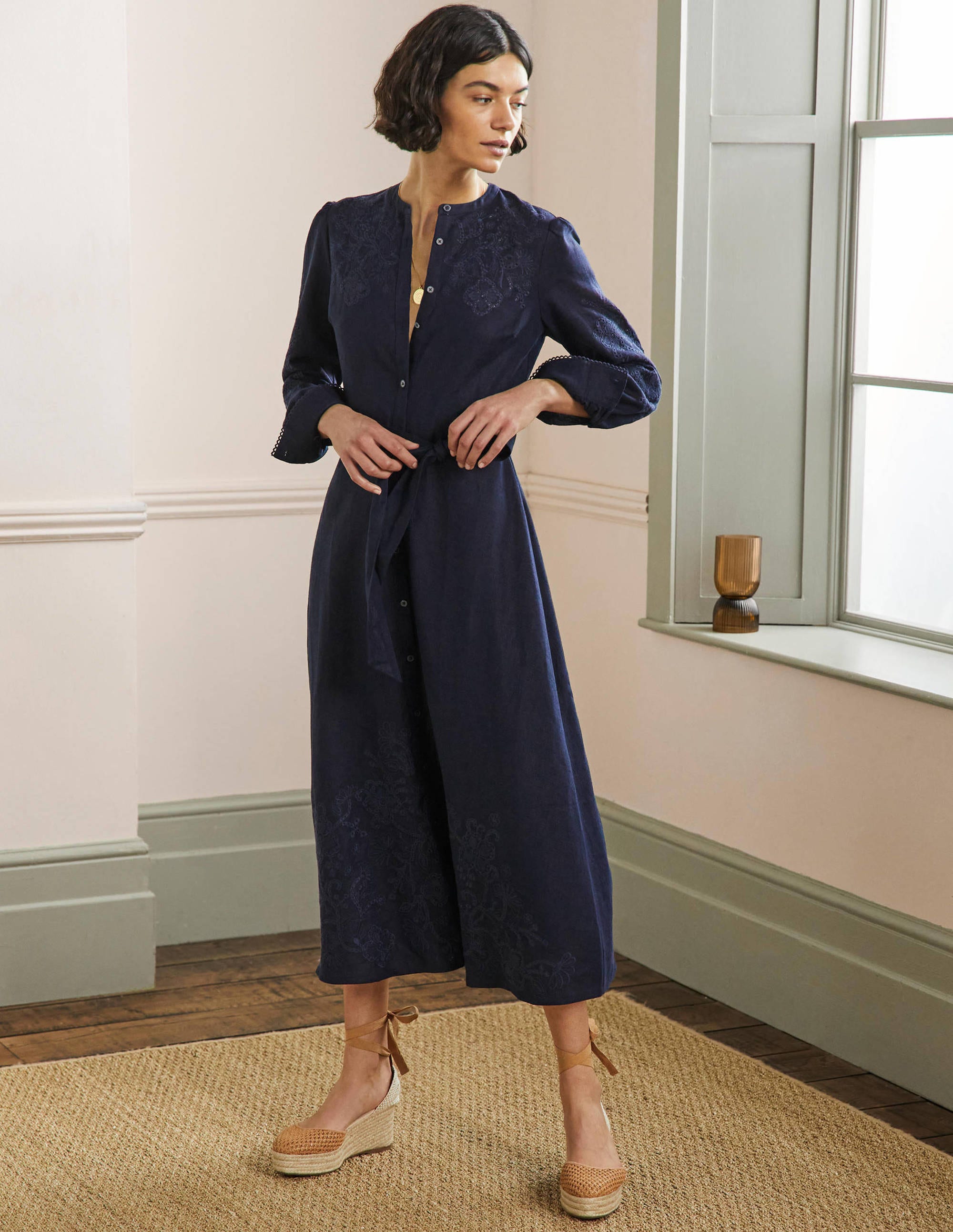 Midi-Hemdblusenkleid mit Lochspitze-Marineblau - Image 9