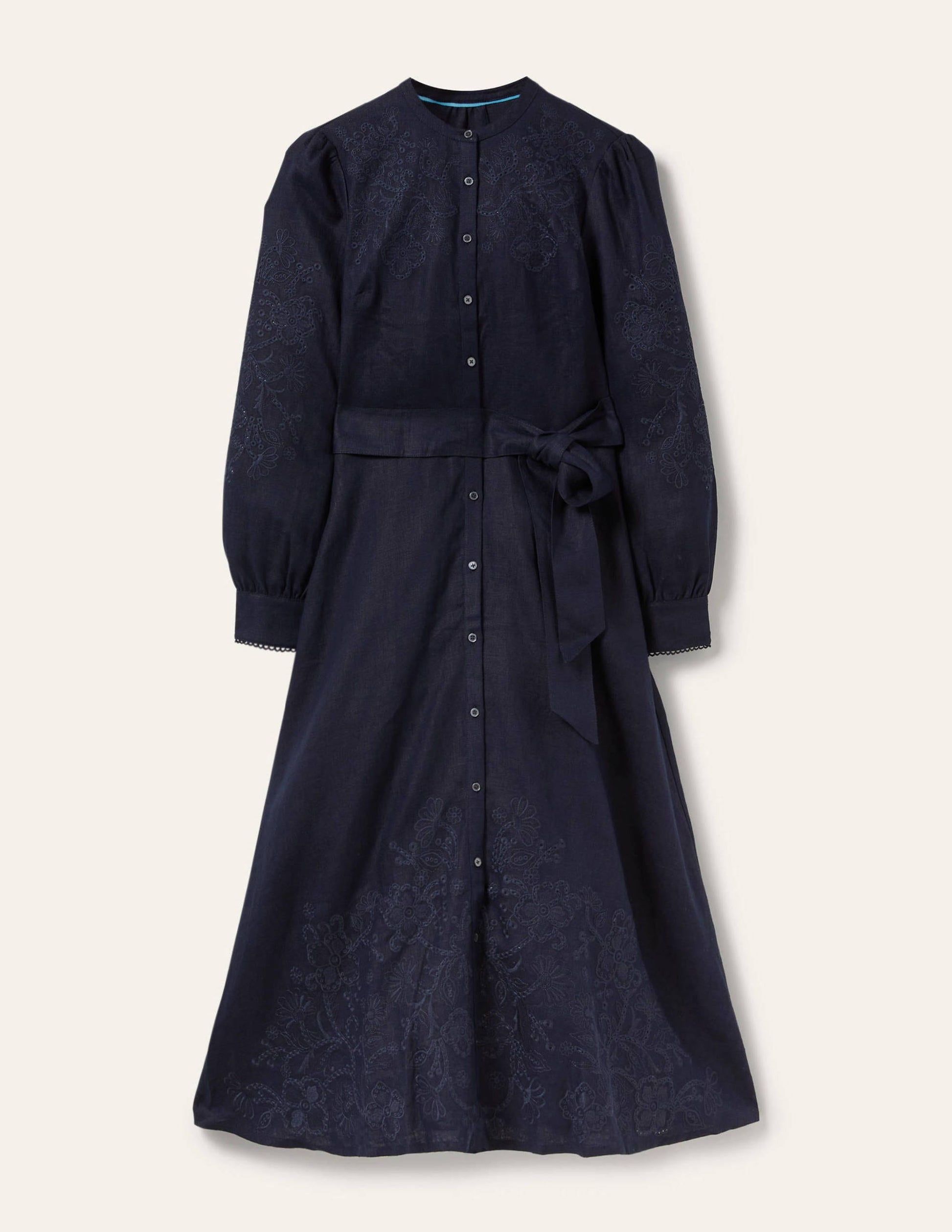 Midi-Hemdblusenkleid mit Lochspitze-Marineblau-11