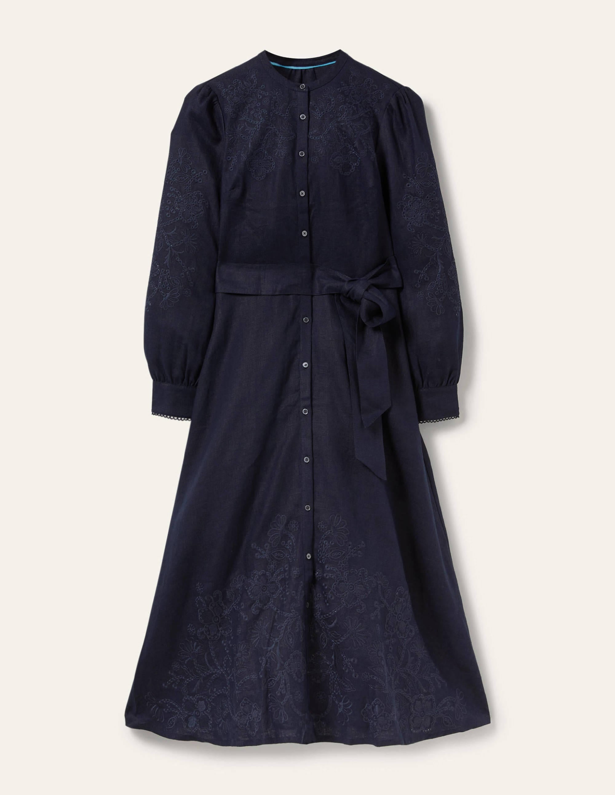Midi-Hemdblusenkleid mit Lochspitze-Marineblau - Image 11