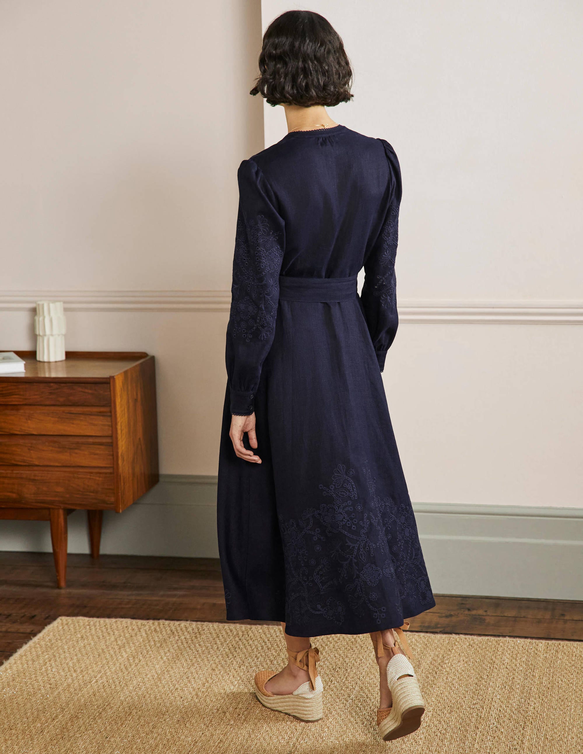 Midi-Hemdblusenkleid mit Lochspitze-Marineblau - Image 3