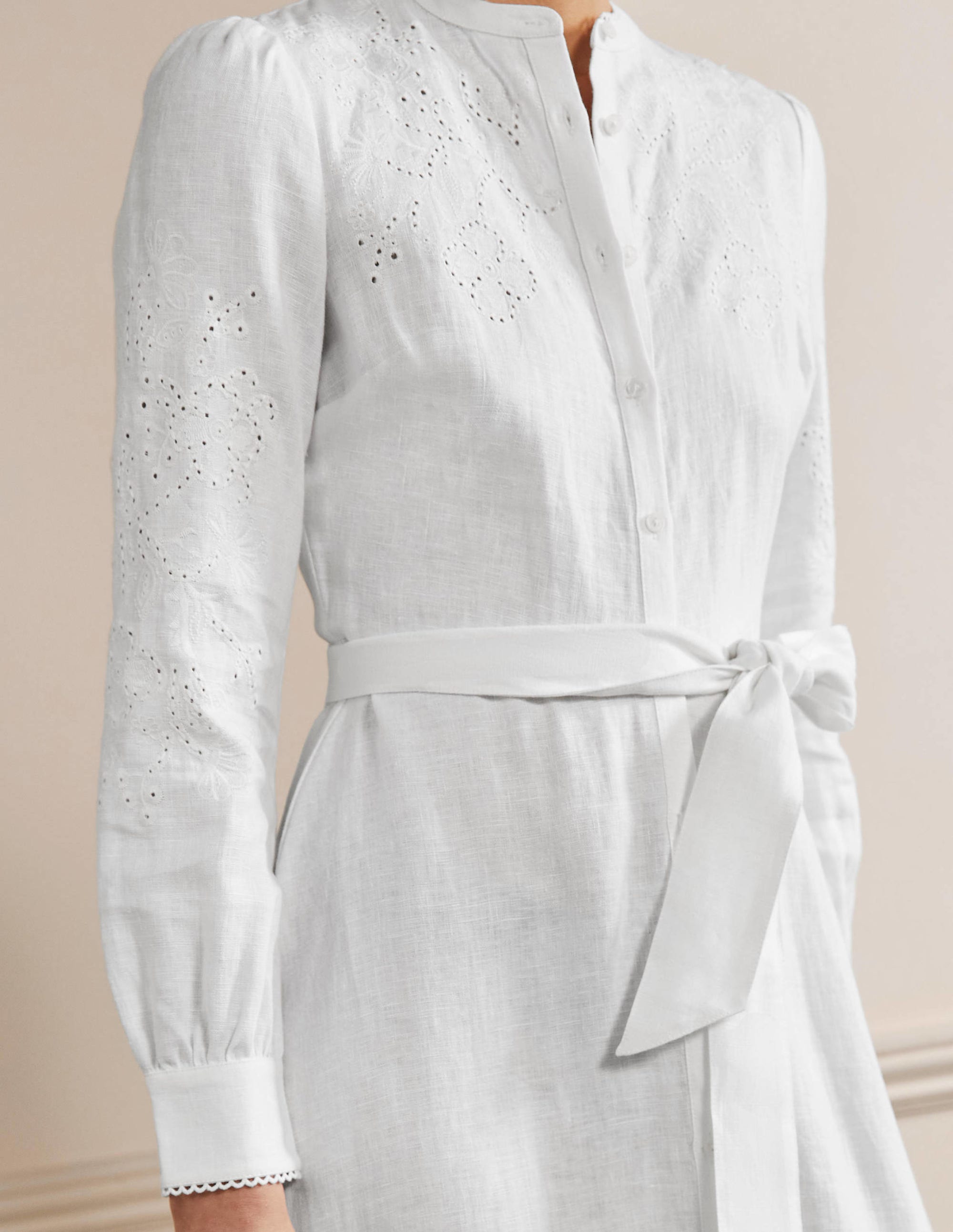 Cut Work Midi Shirt Dress-White - Image 7
