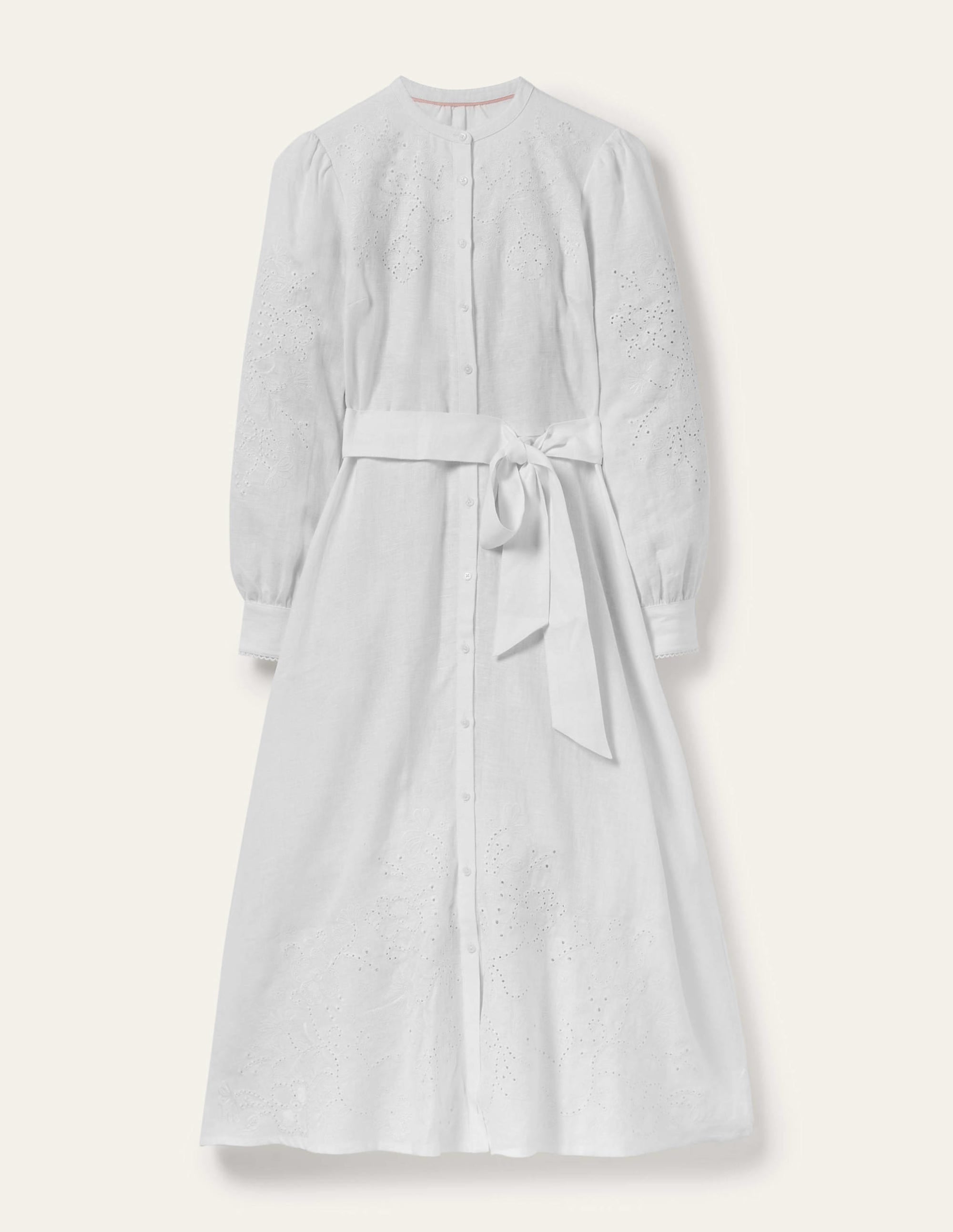 Cut Work Midi Shirt Dress-White - Image 10
