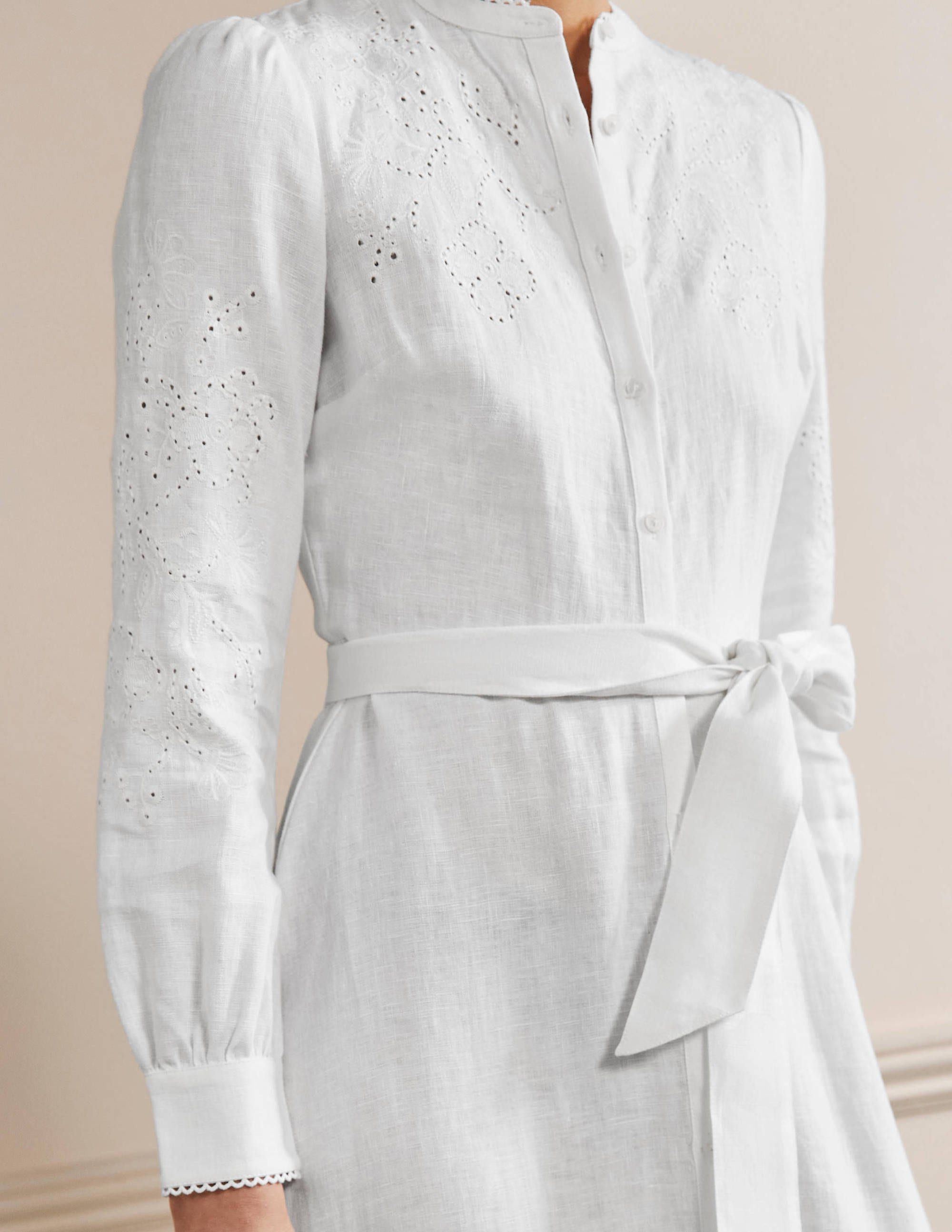 Cut Work Midi Shirt Dress-White - Image 2