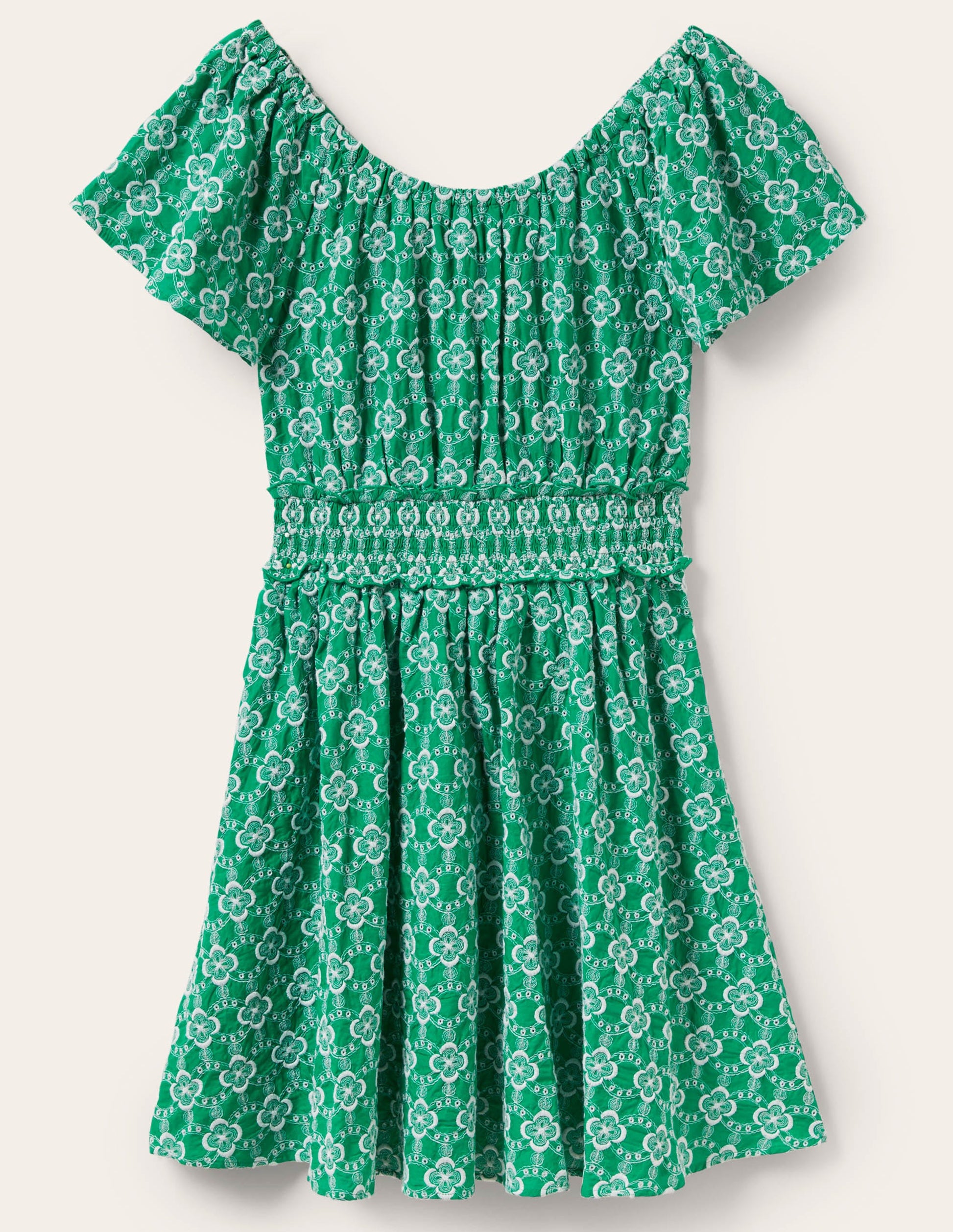 Besticktes Kleid mit Rundhalsausschnitt-Grün, Geometrisches Muster-6
