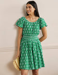 Besticktes Kleid mit Rundhalsausschnitt-Grün, Geometrisches Muster