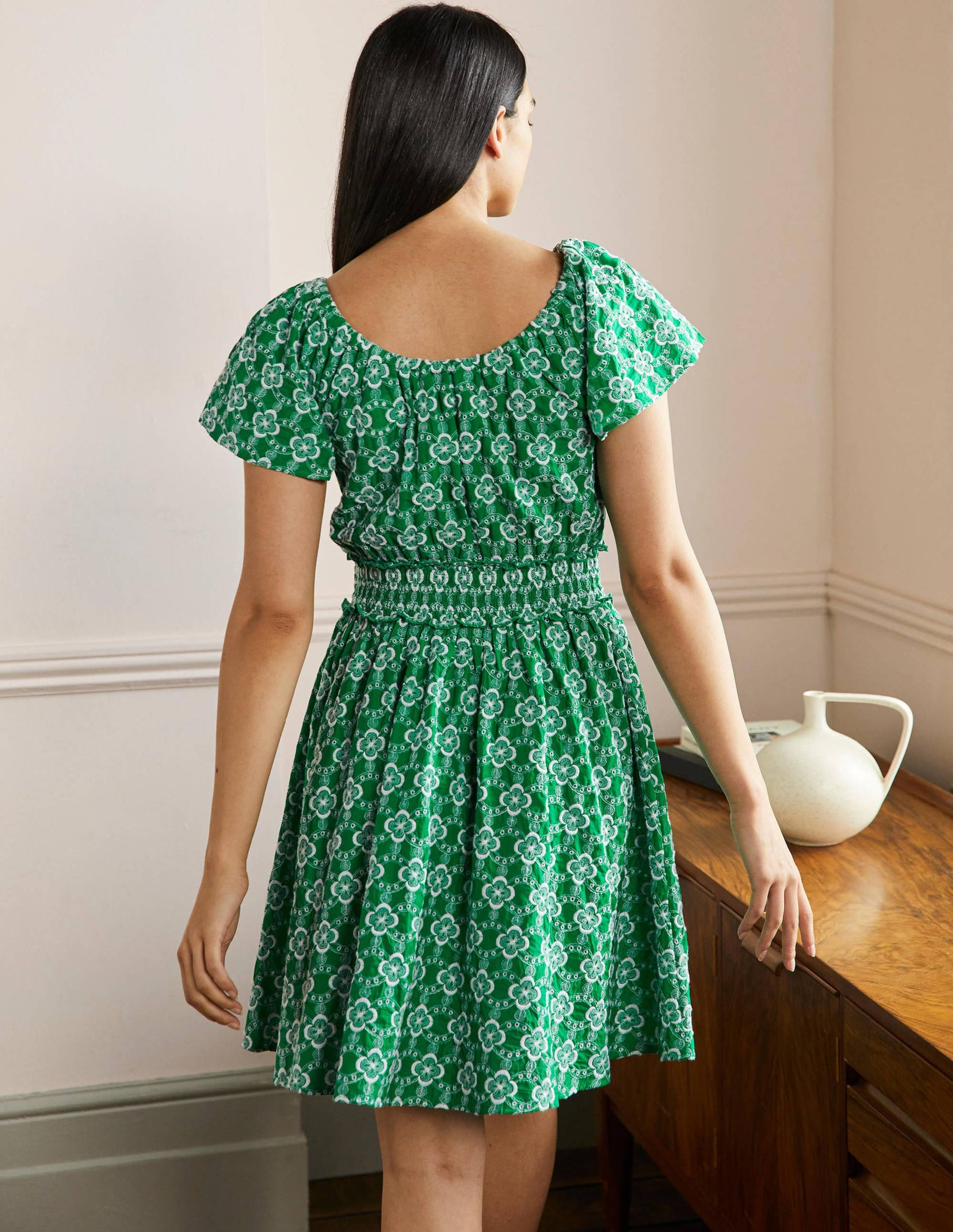 Besticktes Kleid mit Rundhalsausschnitt-Grün, Geometrisches Muster-3