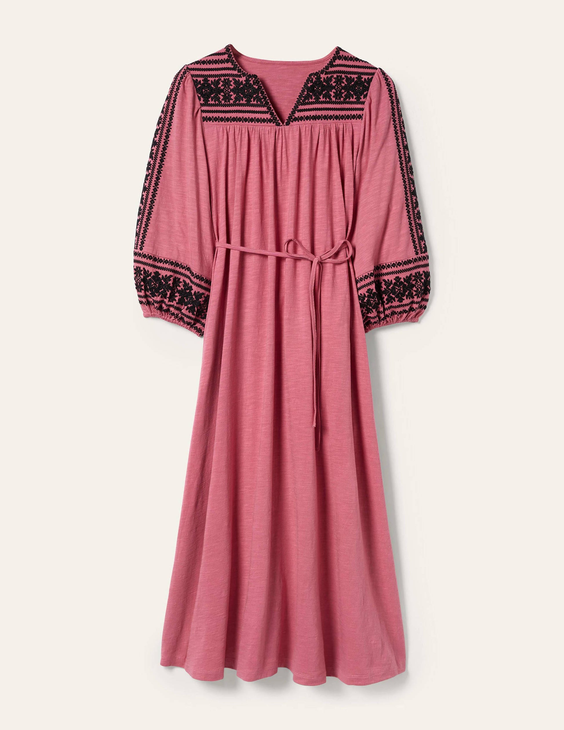 Robe midi brodée en jersey-Rouge ancien-6