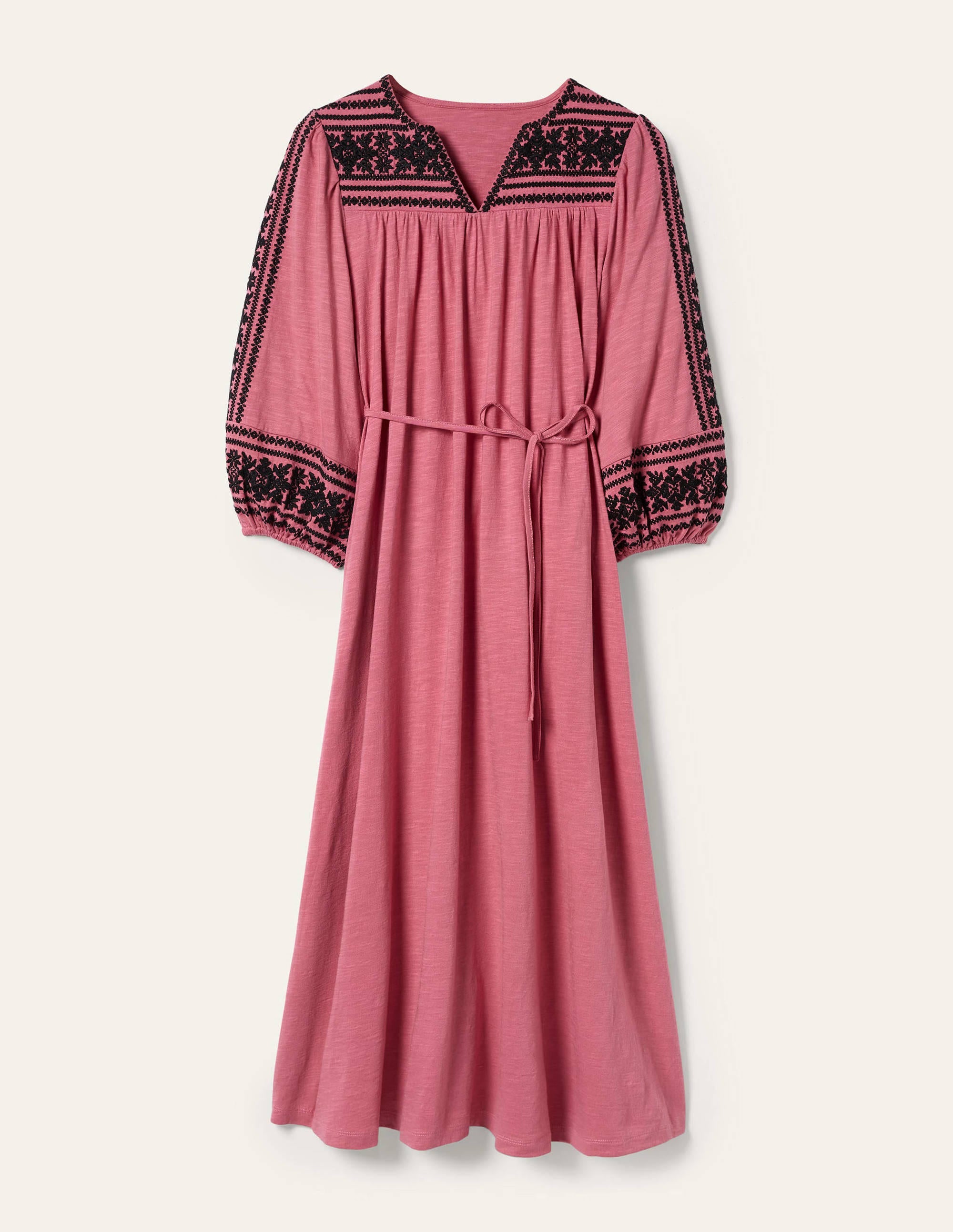 Robe midi brodée en jersey-Rouge ancien - Image 6