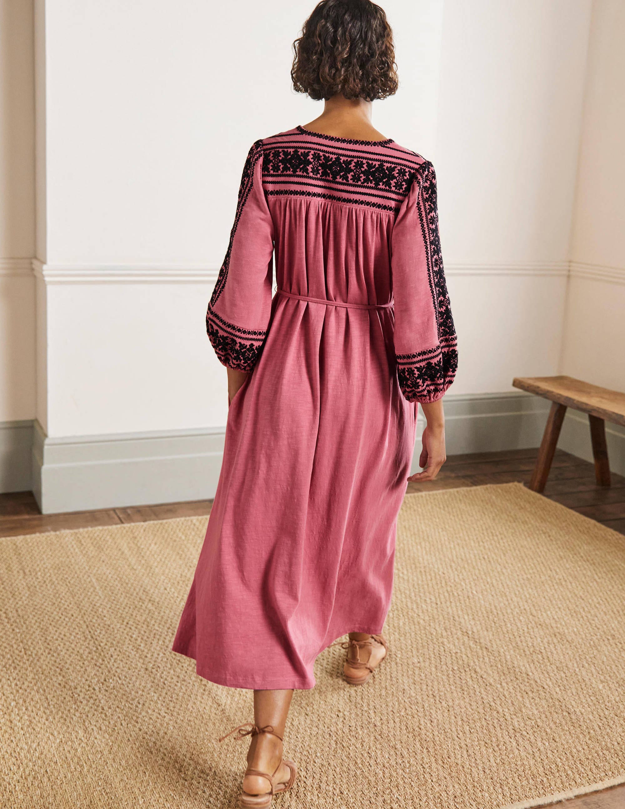Robe midi brodée en jersey-Rouge ancien - Image 3