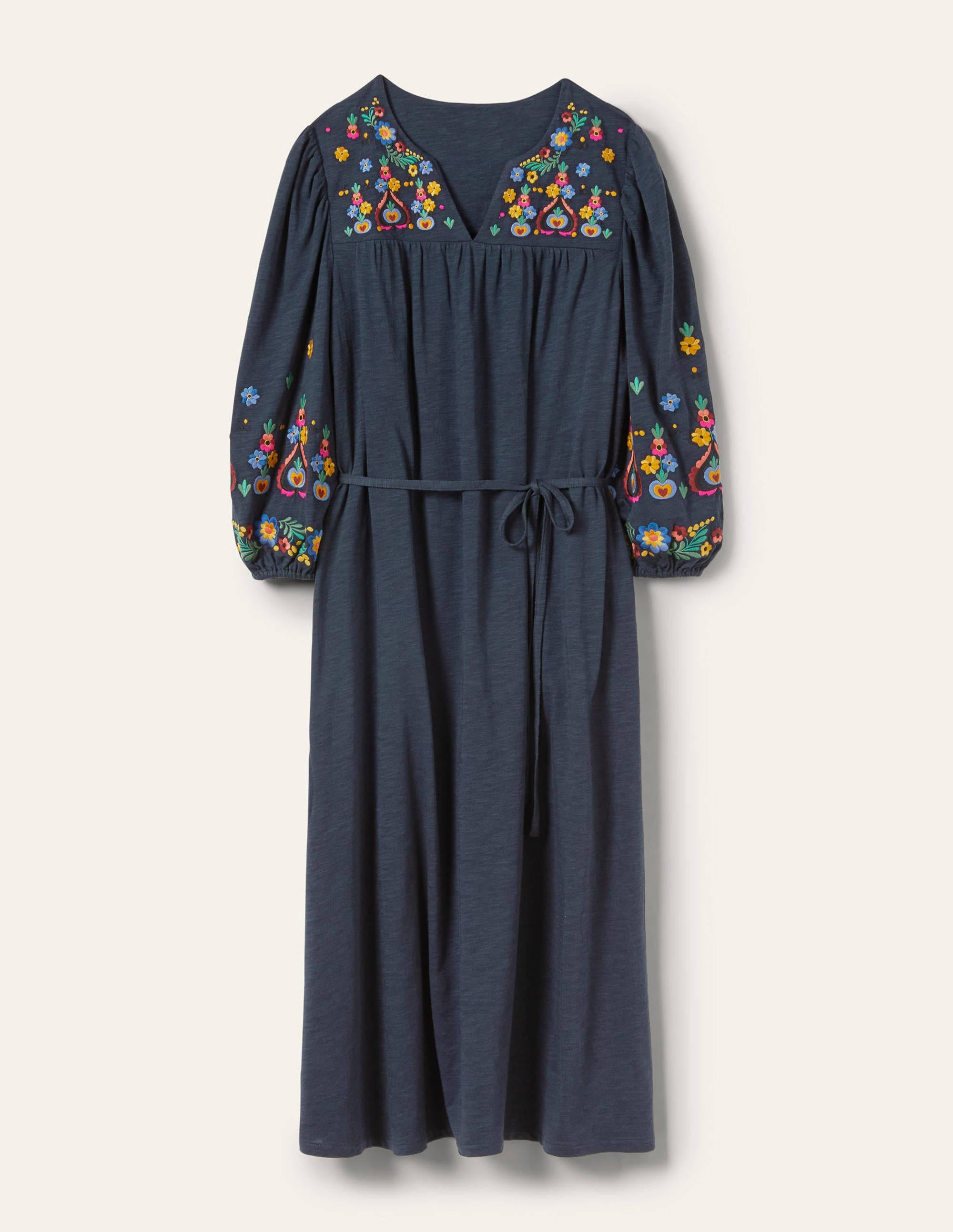 Robe midi brodée en jersey-Bleu marine - Image 6