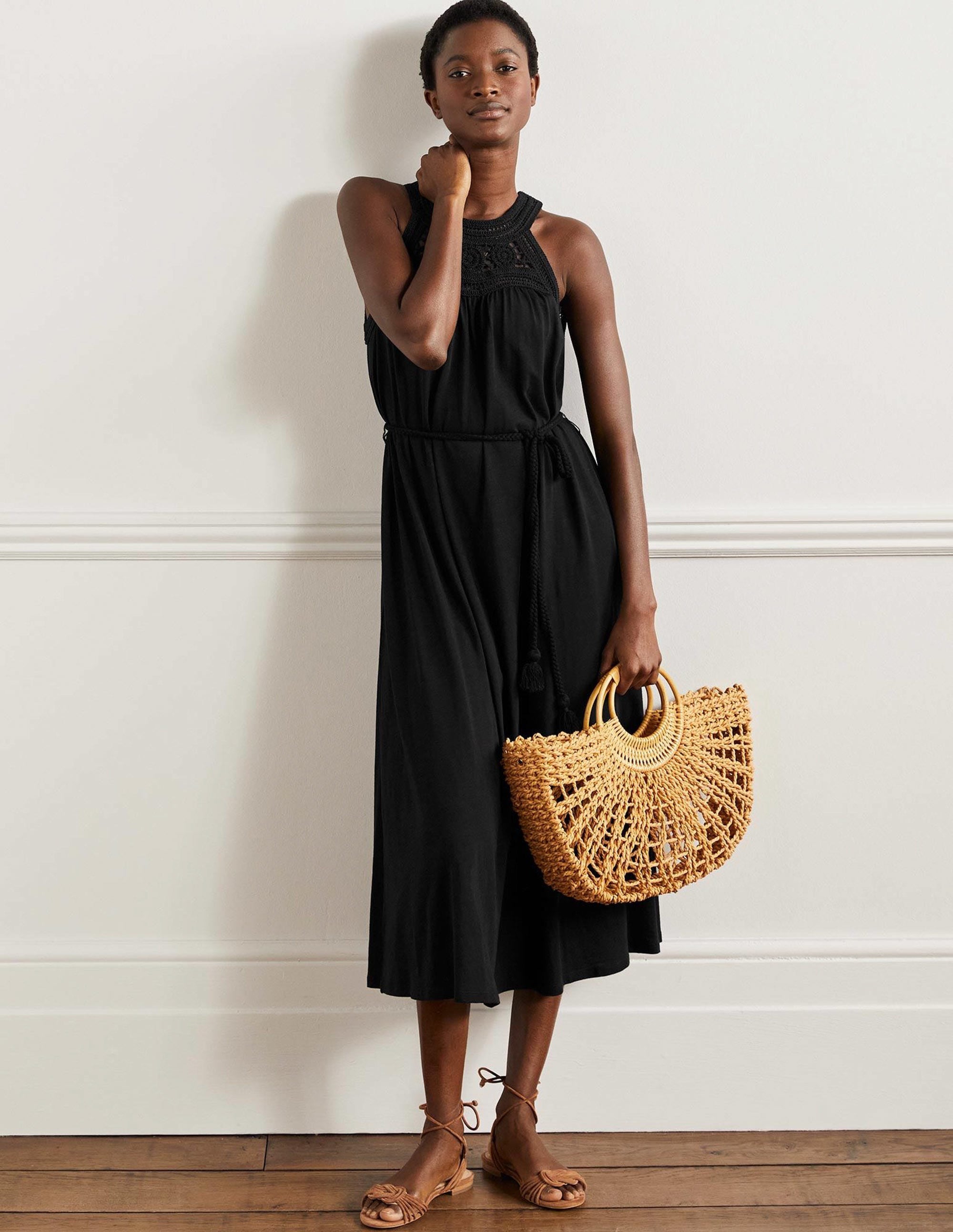 Robe midi Anais en jersey-Noir - Image 6