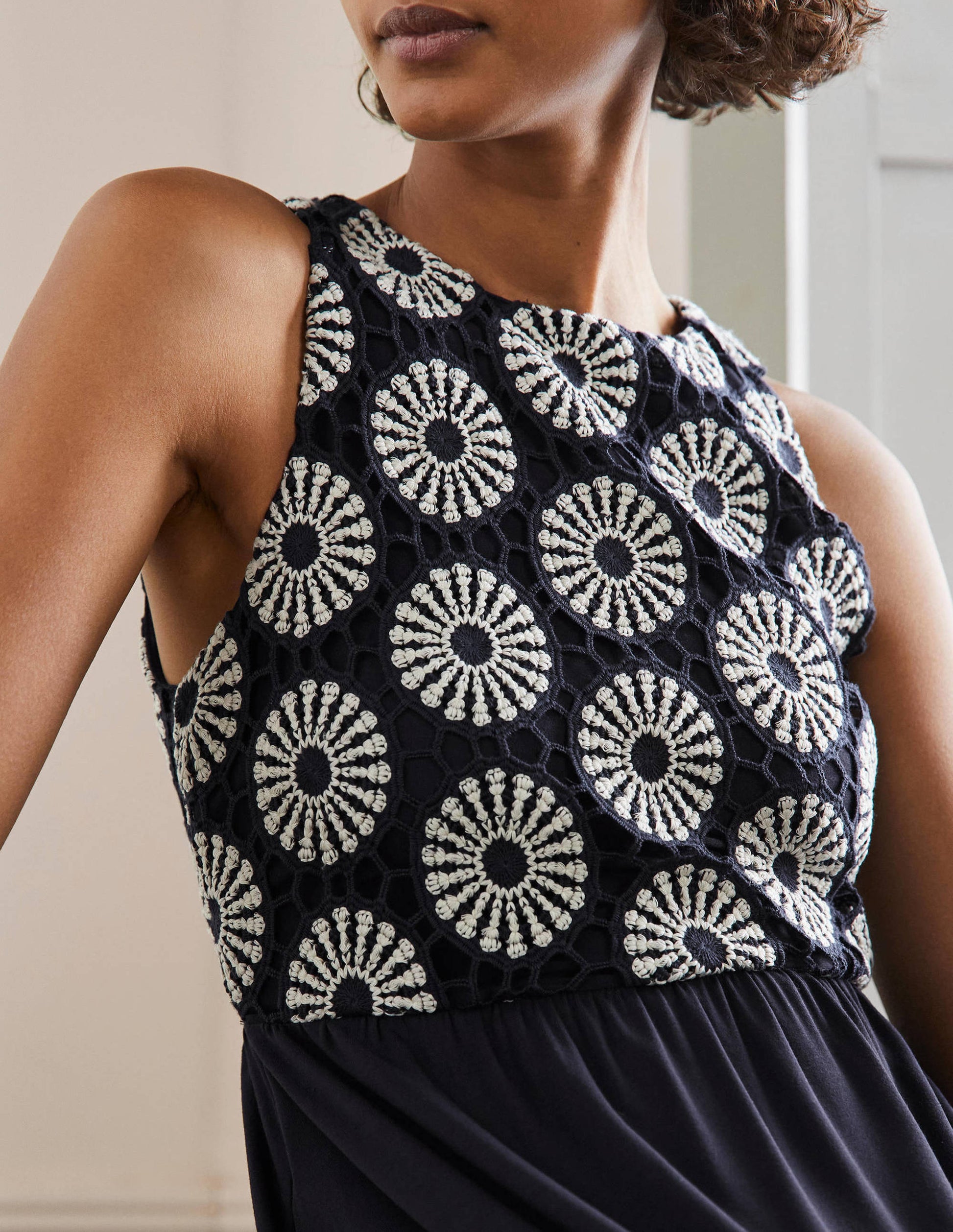 Robe midi en jersey et crochet-Bleu marine-2