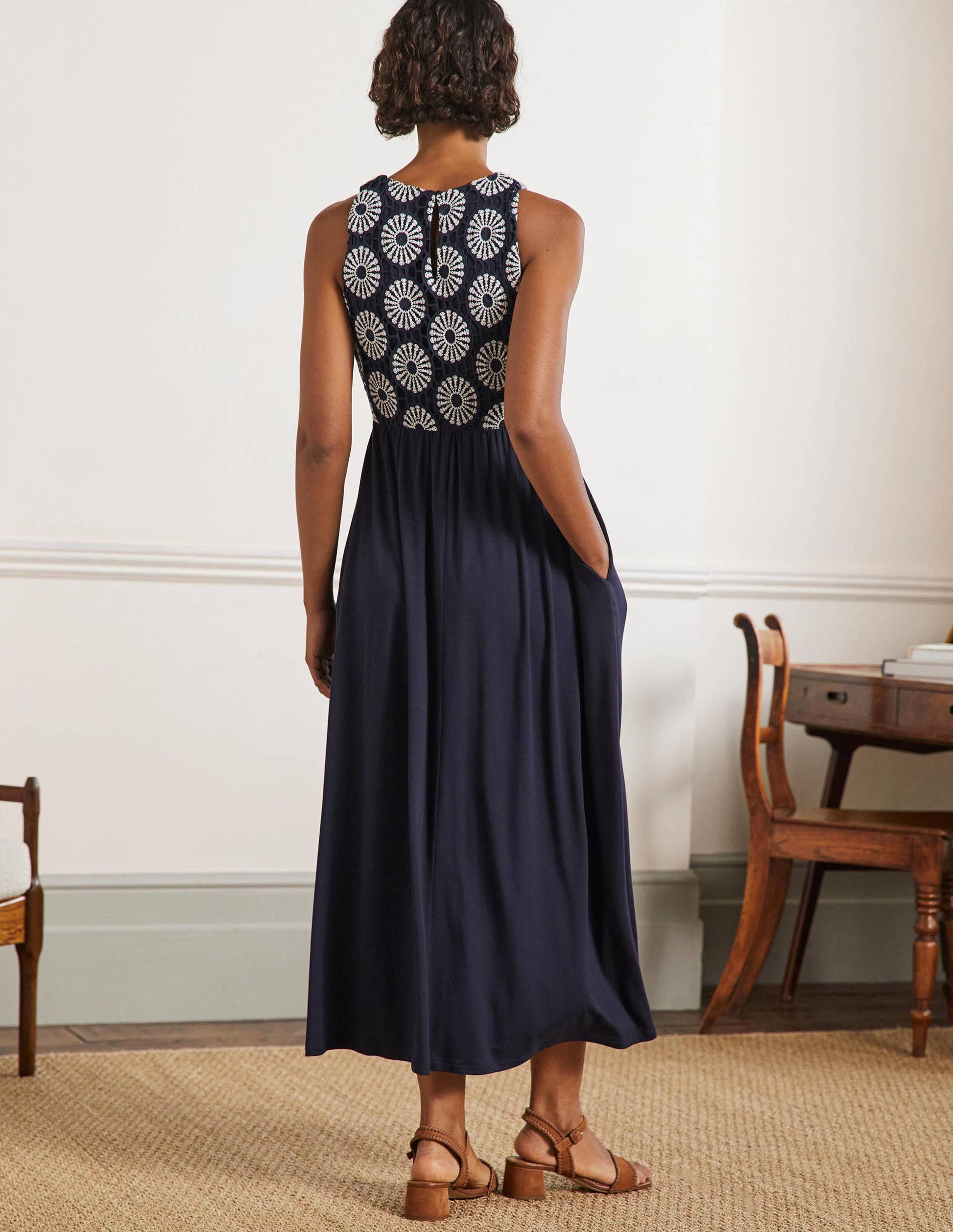 Robe midi en jersey et crochet-Bleu marine-3