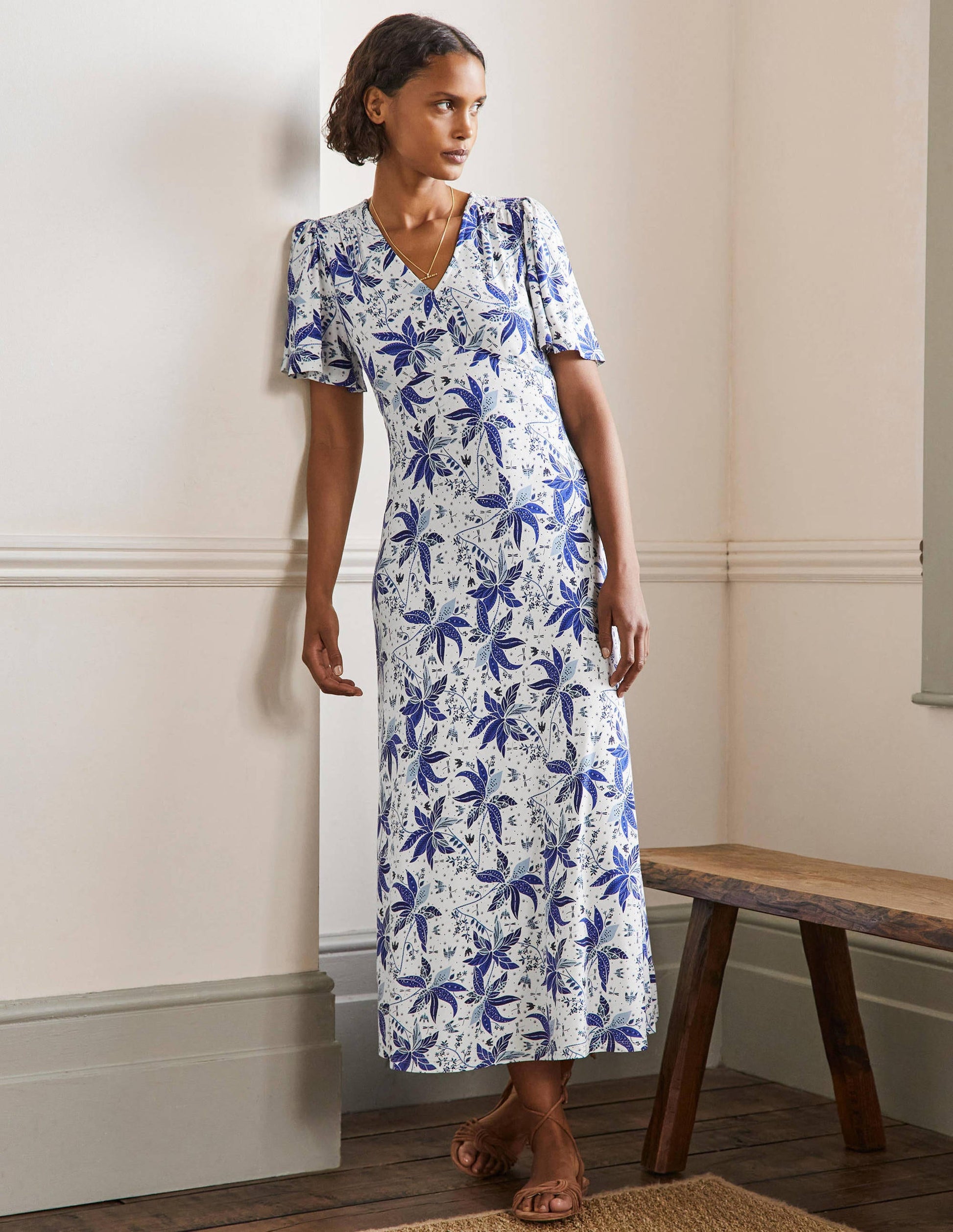 Jersey-Midikleid-Blau, Orientalisches Muster-1