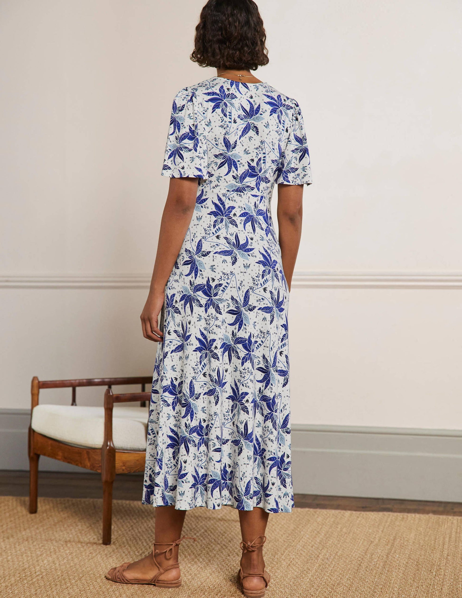 Jersey-Midikleid-Blau, Orientalisches Muster-3
