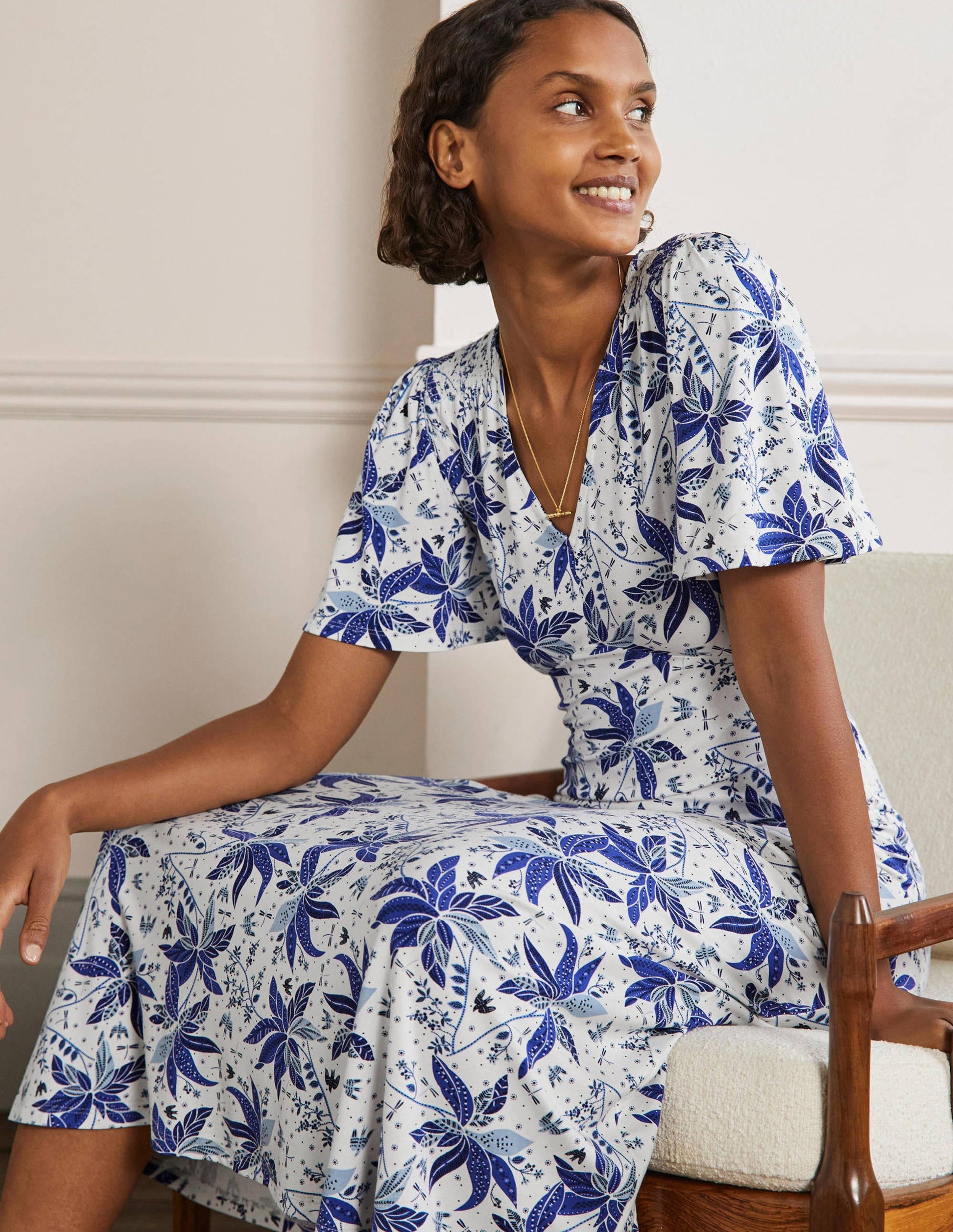 Jersey-Midikleid-Blau, Orientalisches Muster-4