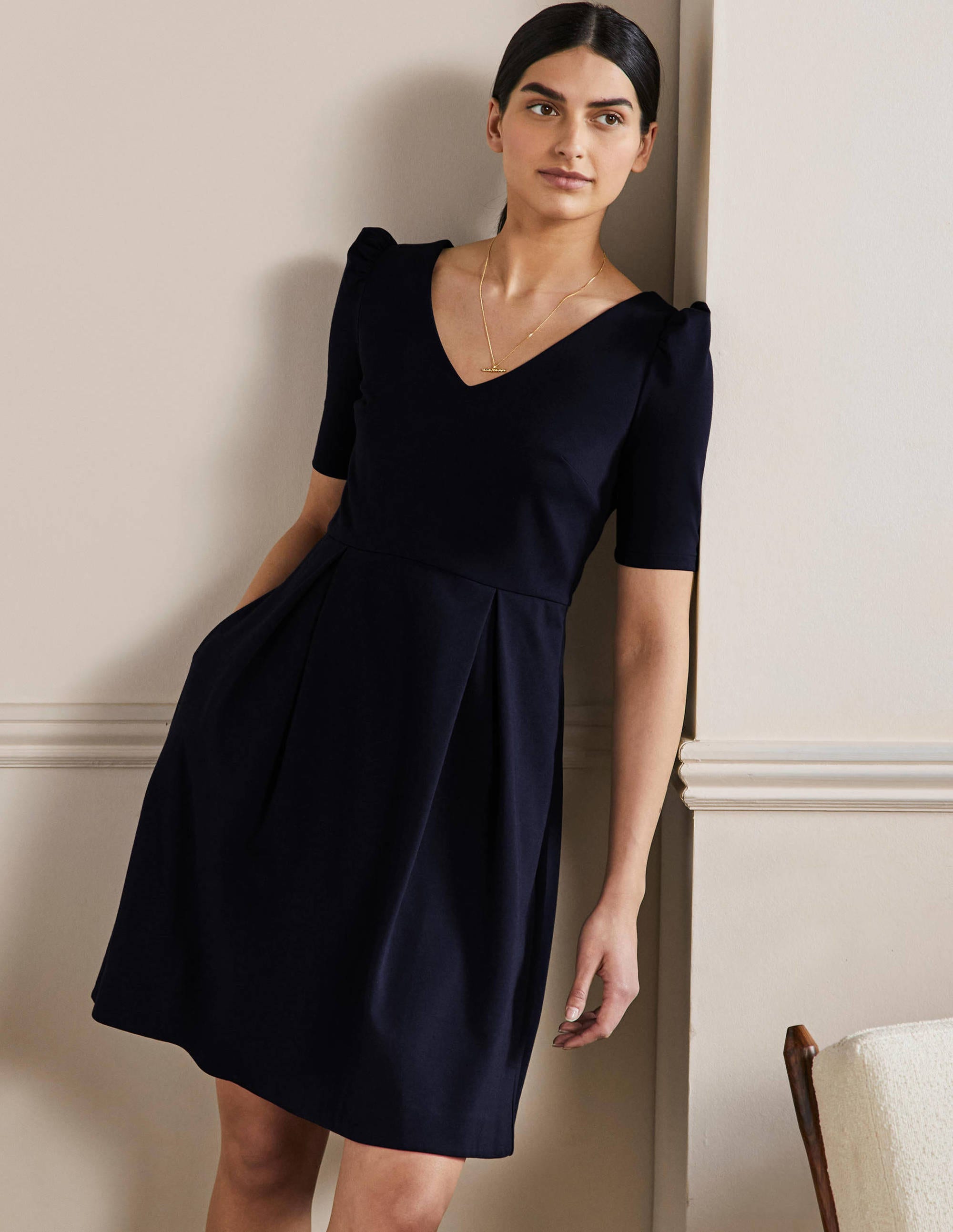 Jerseykleid mit Puffärmeln-Marineblau - Image 1