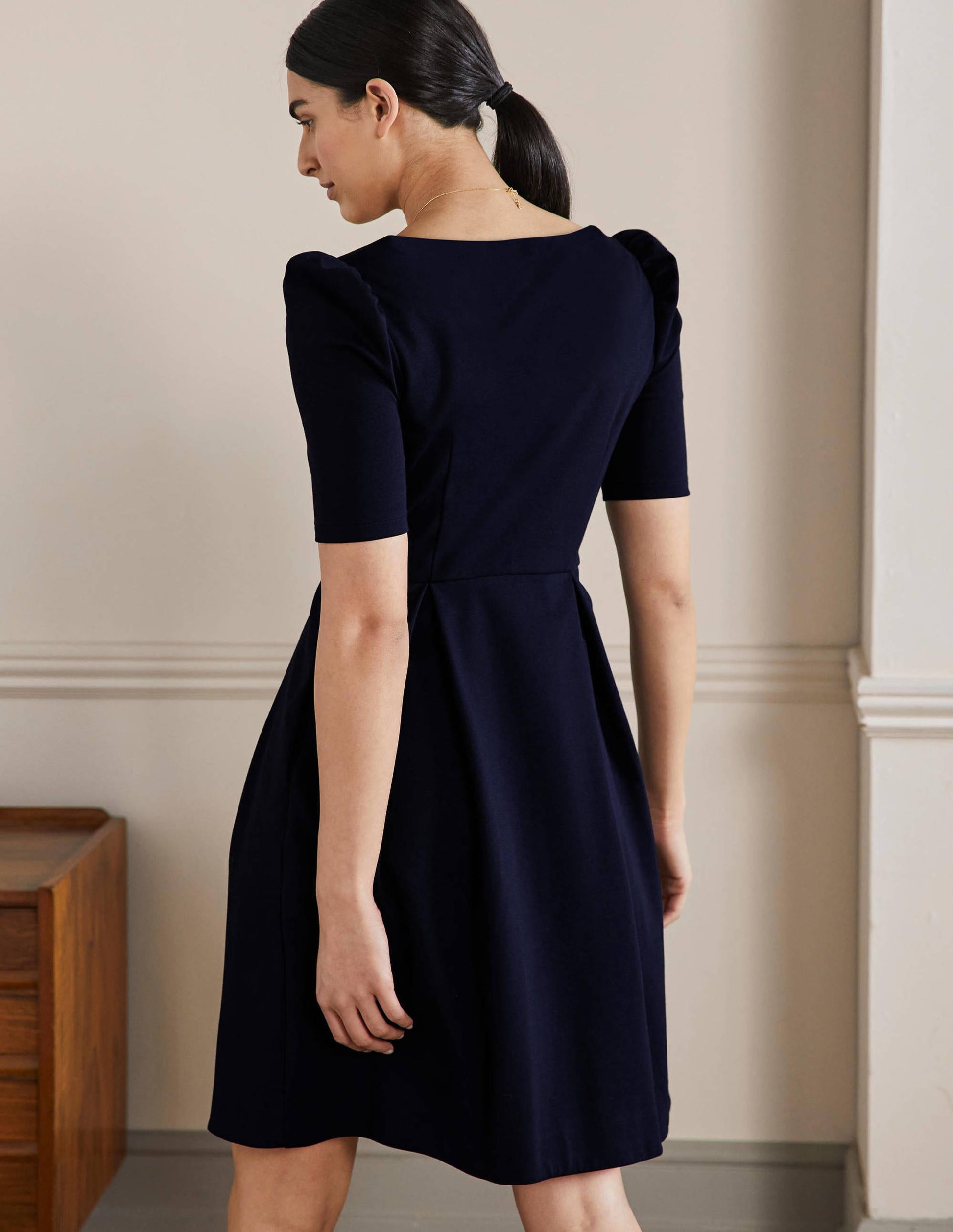 Jerseykleid mit Puffärmeln-Marineblau-3