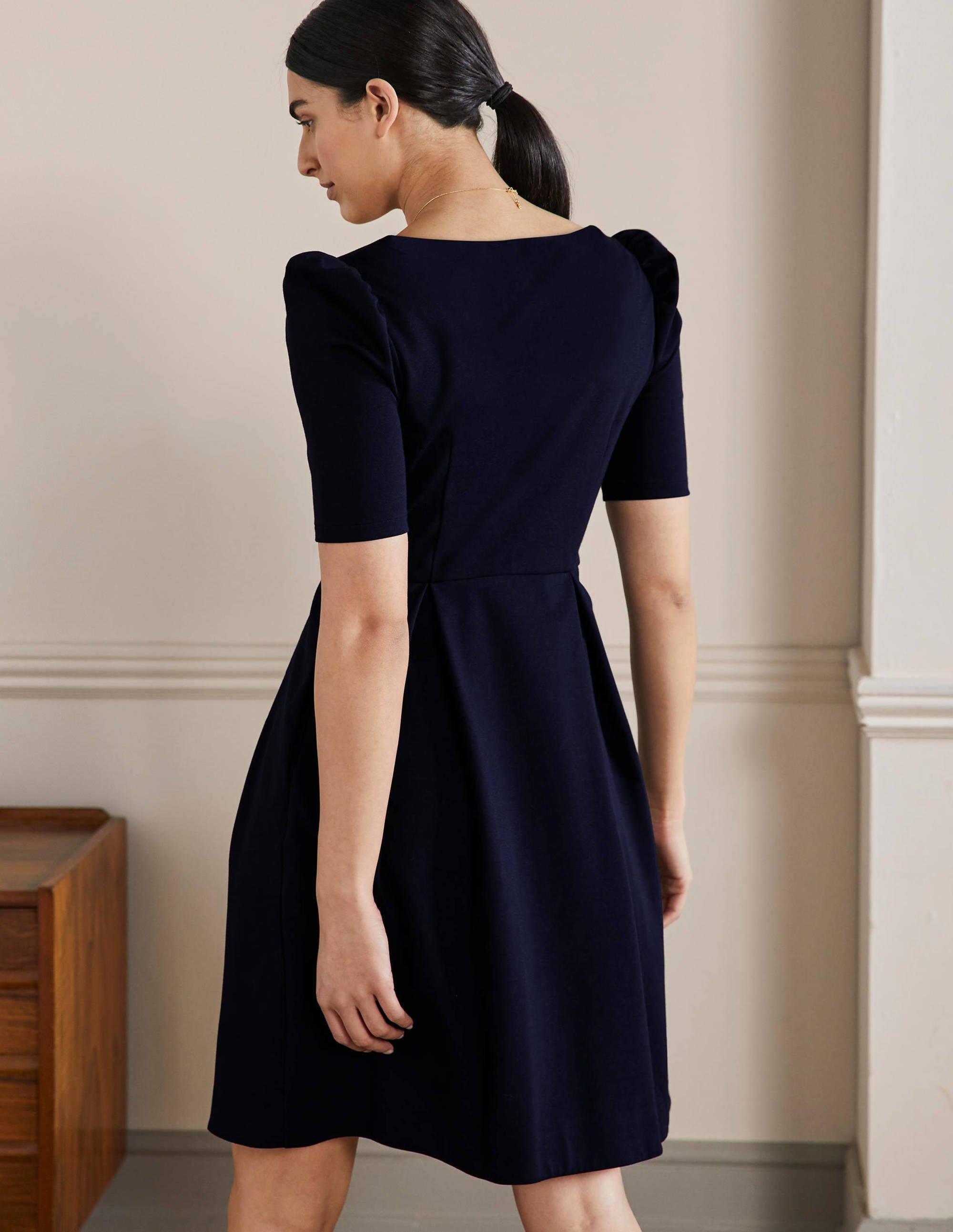 Jerseykleid mit Puffärmeln-Marineblau - Image 3