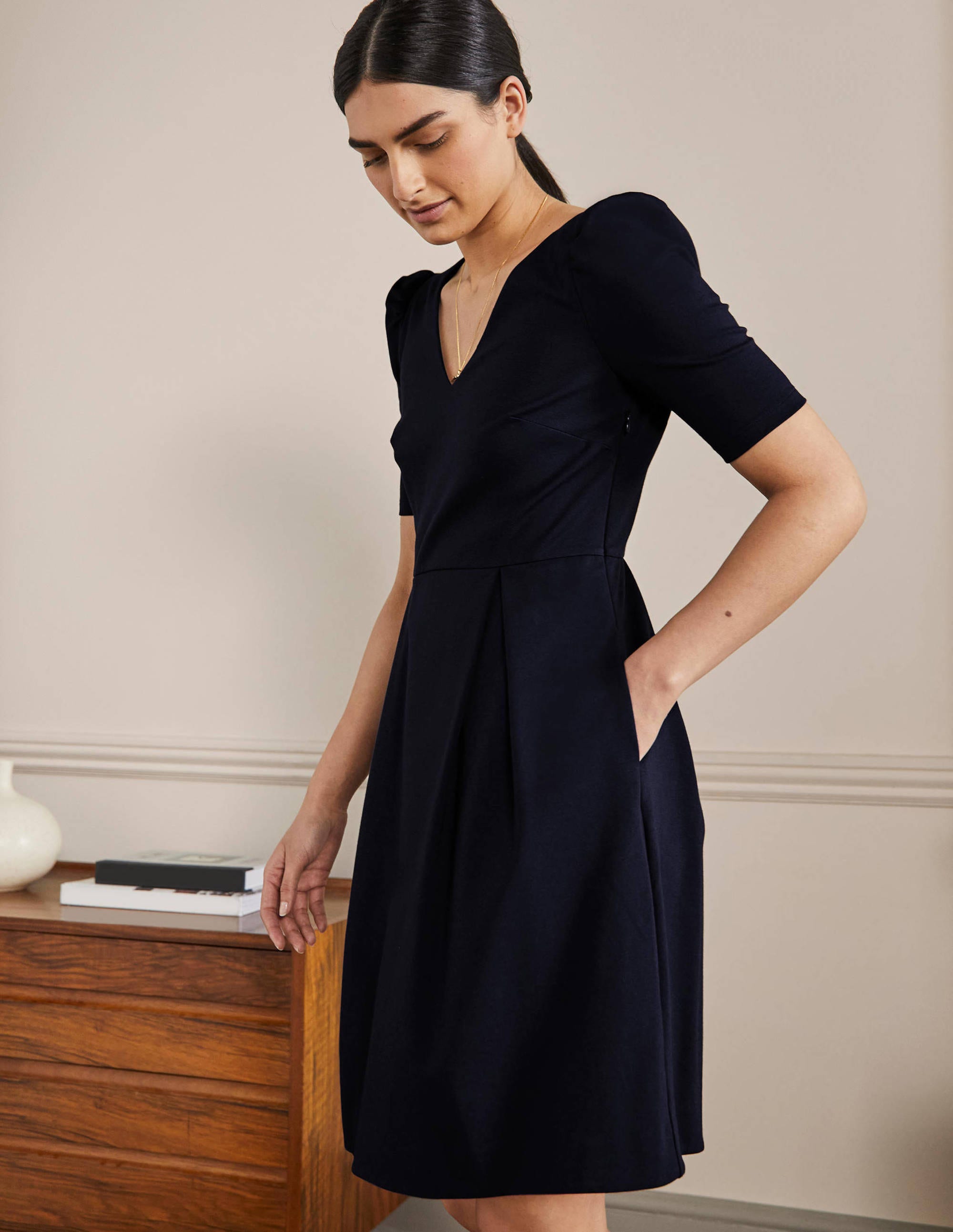 Jerseykleid mit Puffärmeln-Marineblau - Image 5