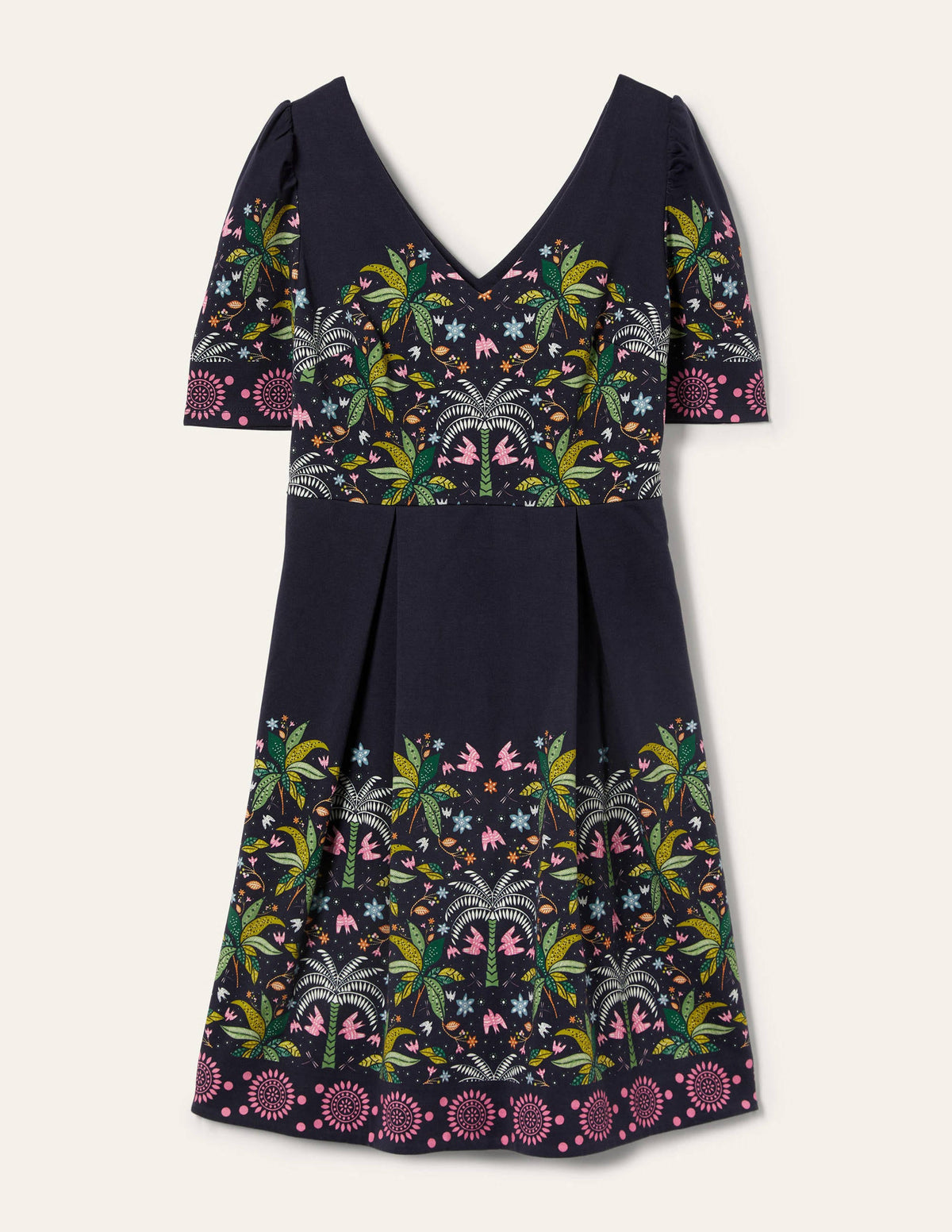 Jerseykleid mit Puffärmeln-Navy, Orientalisches Palmenmuster-5