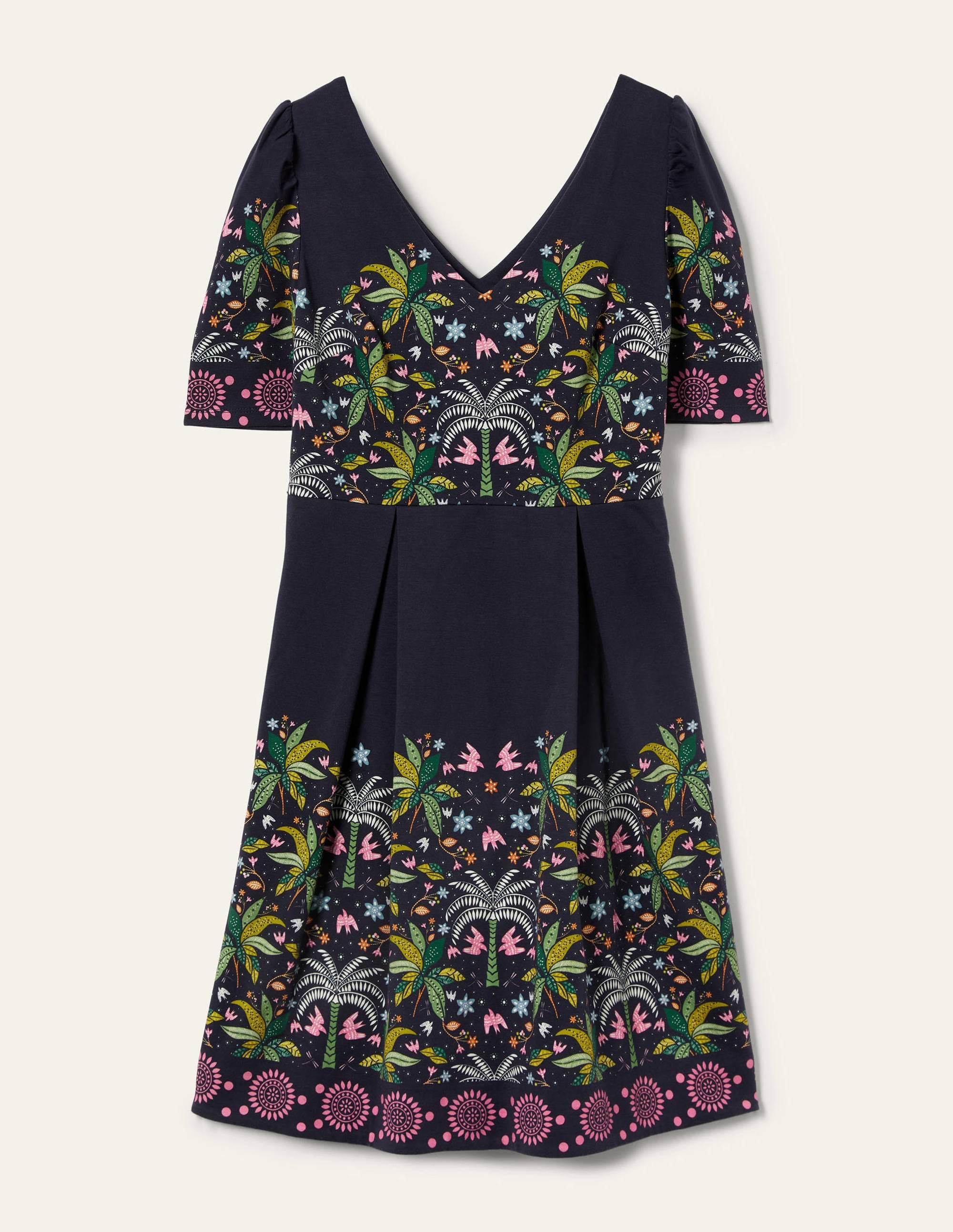 Jerseykleid mit Puffärmeln-Navy, Orientalisches Palmenmuster - Image 5