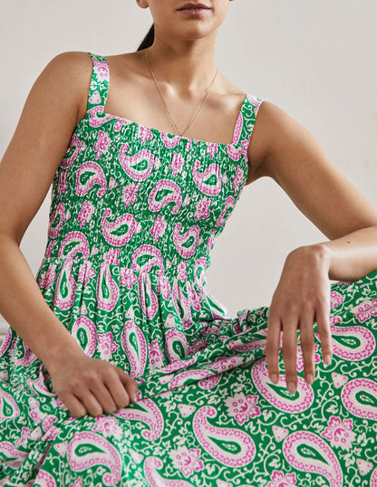 Peggy Jersey Maxi Dress-Green, Enchanting Paisley