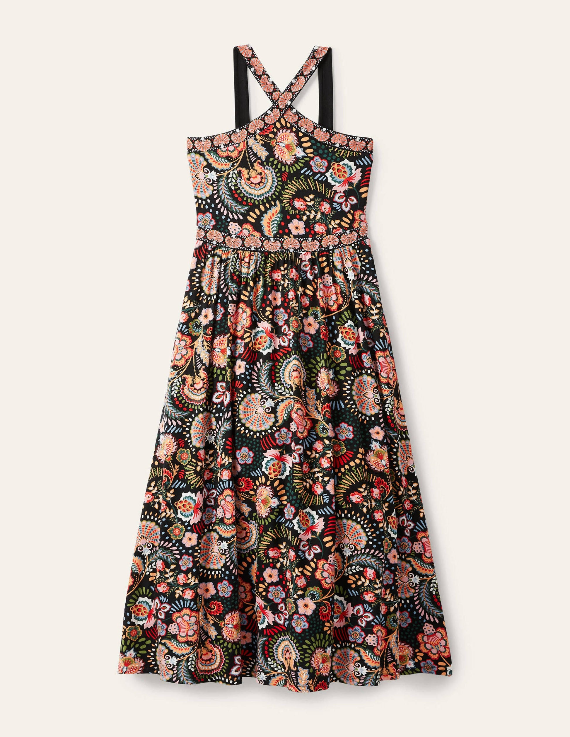 Robe longue dos-nu en jersey-Motif Decorative Meadow noir-6